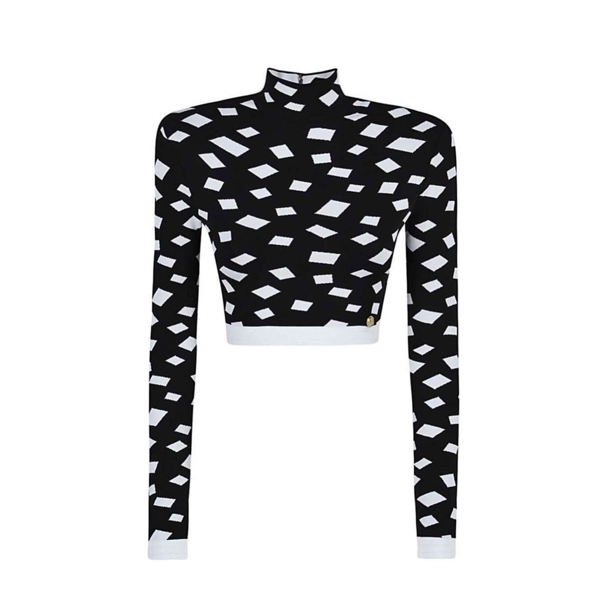 Balmain Cropped Jacquard-Knit Turtleneck Top