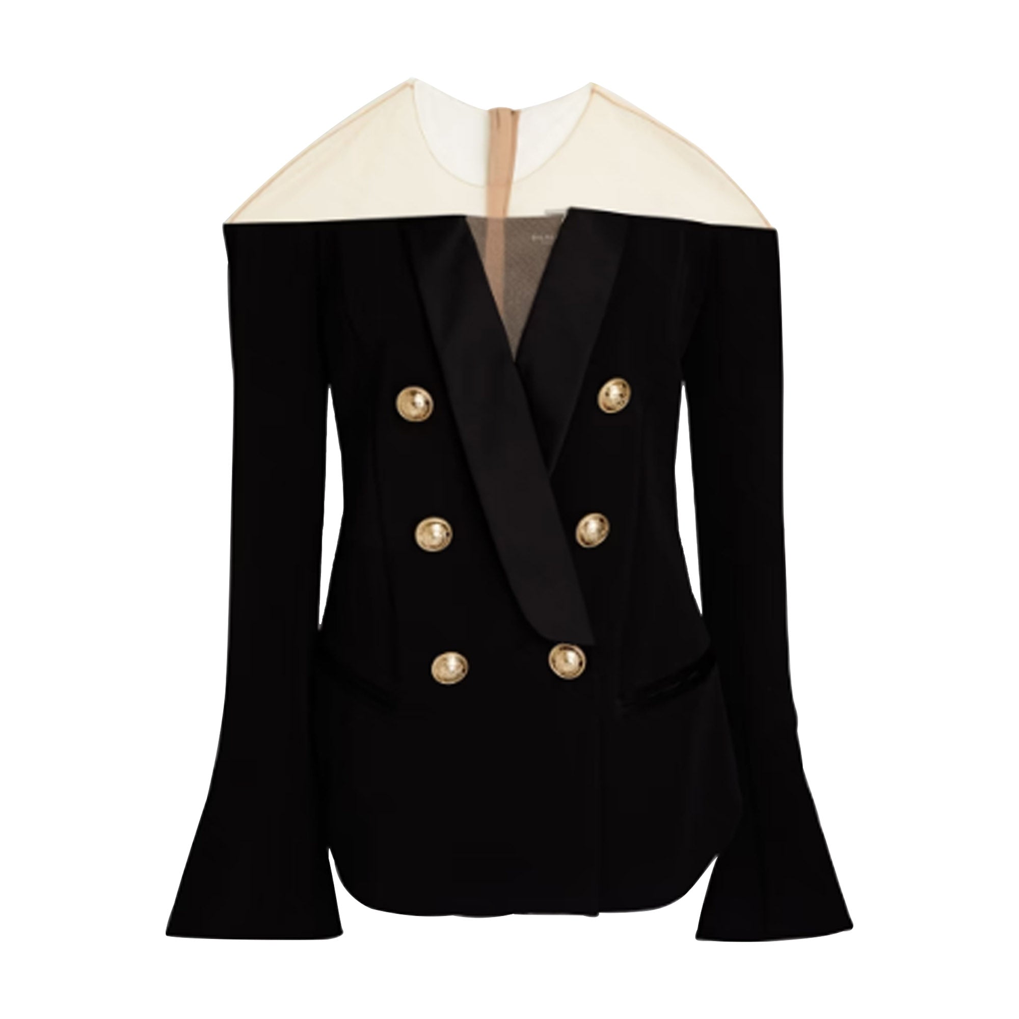 Balmain Tulle - paneled button - embellished crepe top