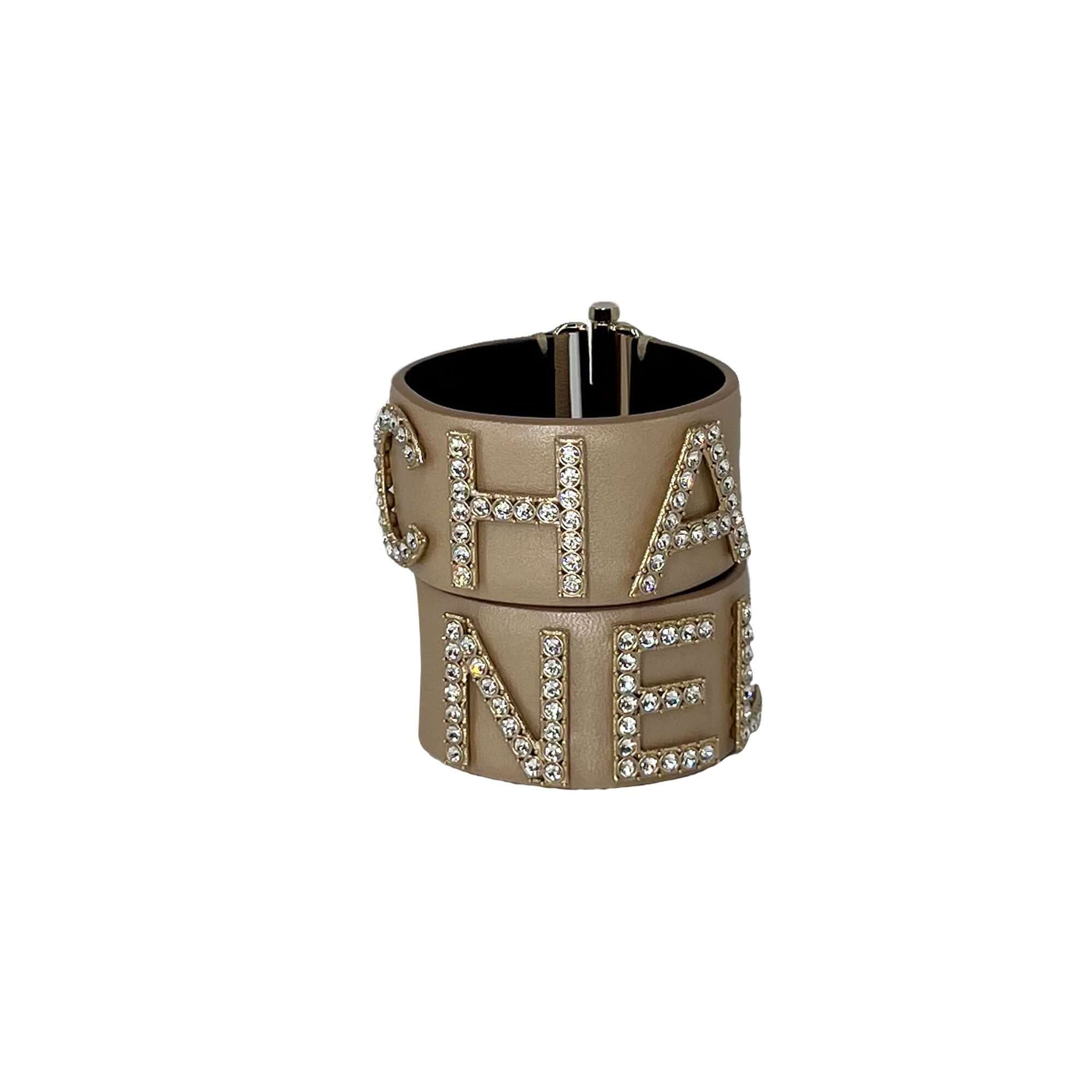 Chanel double leather/crystal braeclets