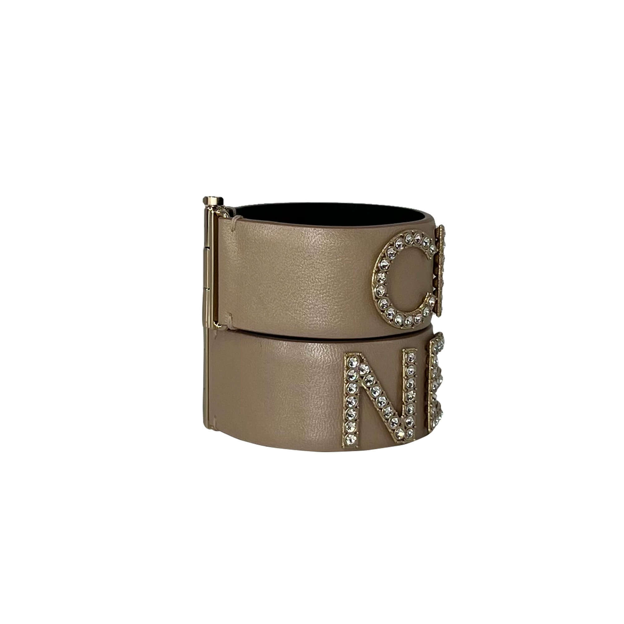 Chanel double leather/crystal braeclets