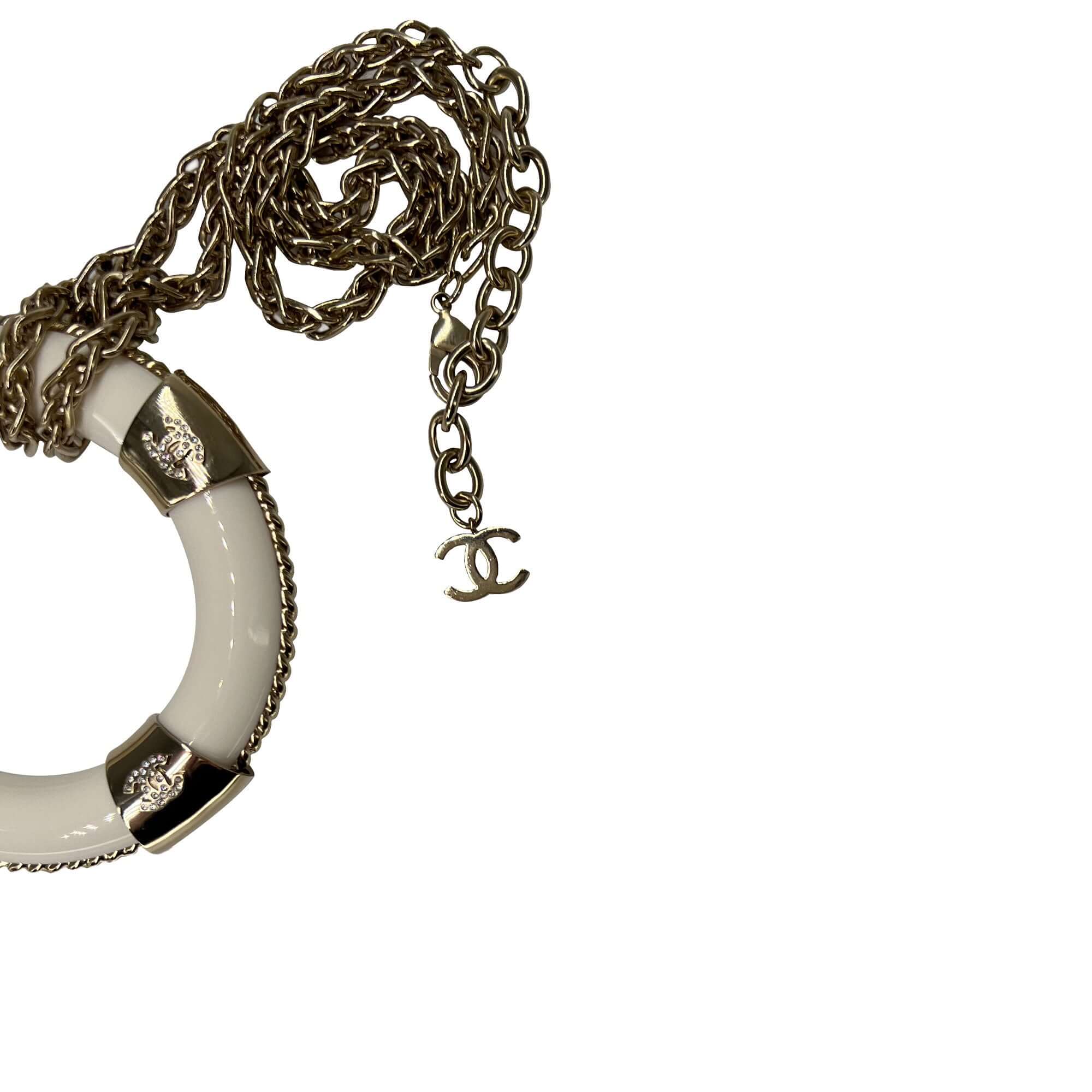 Chanel life jacket white and gold necklace