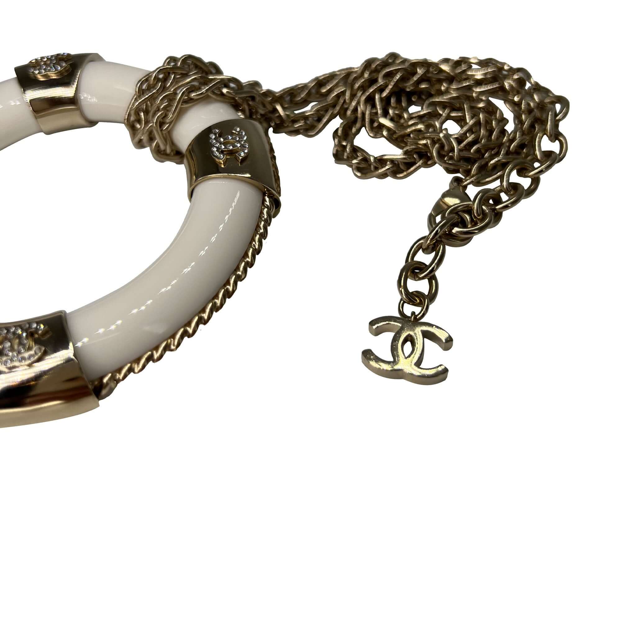 Chanel life jacket white and gold necklace