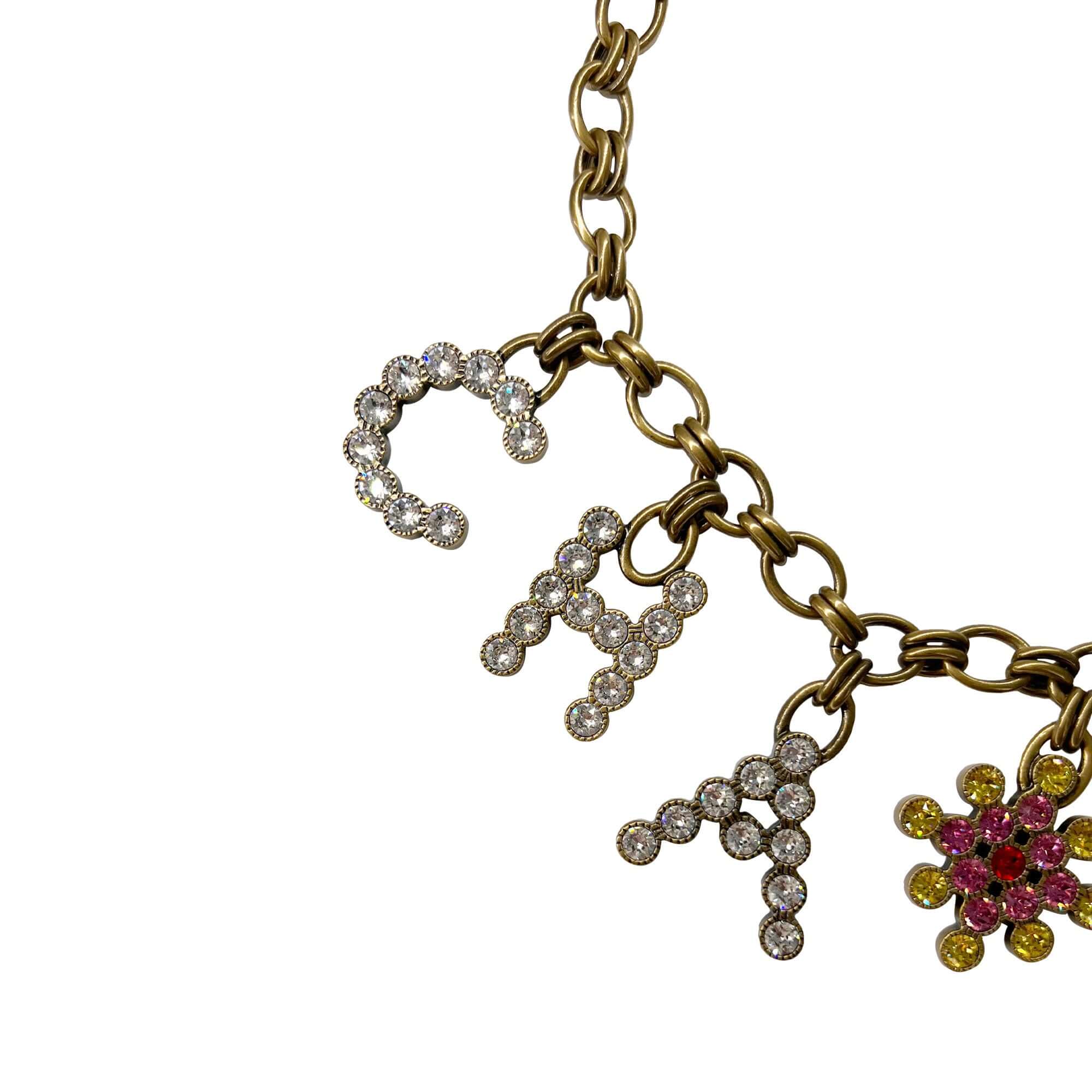 Chanel crystal name plate logo necklace