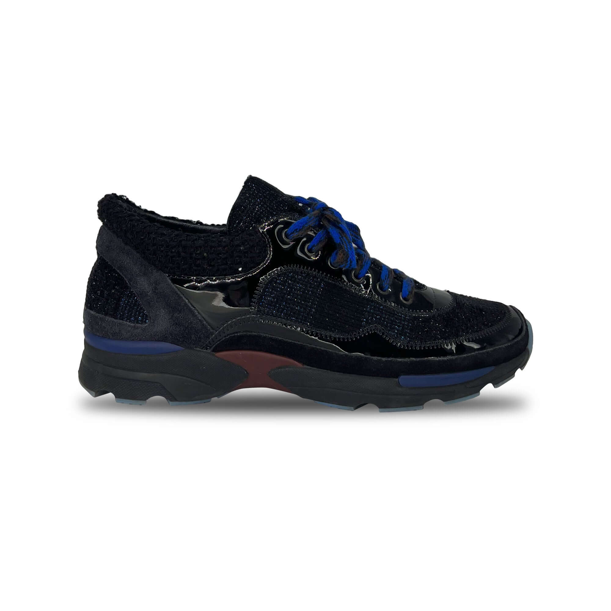 Chanel patent leather and tweed sneakers