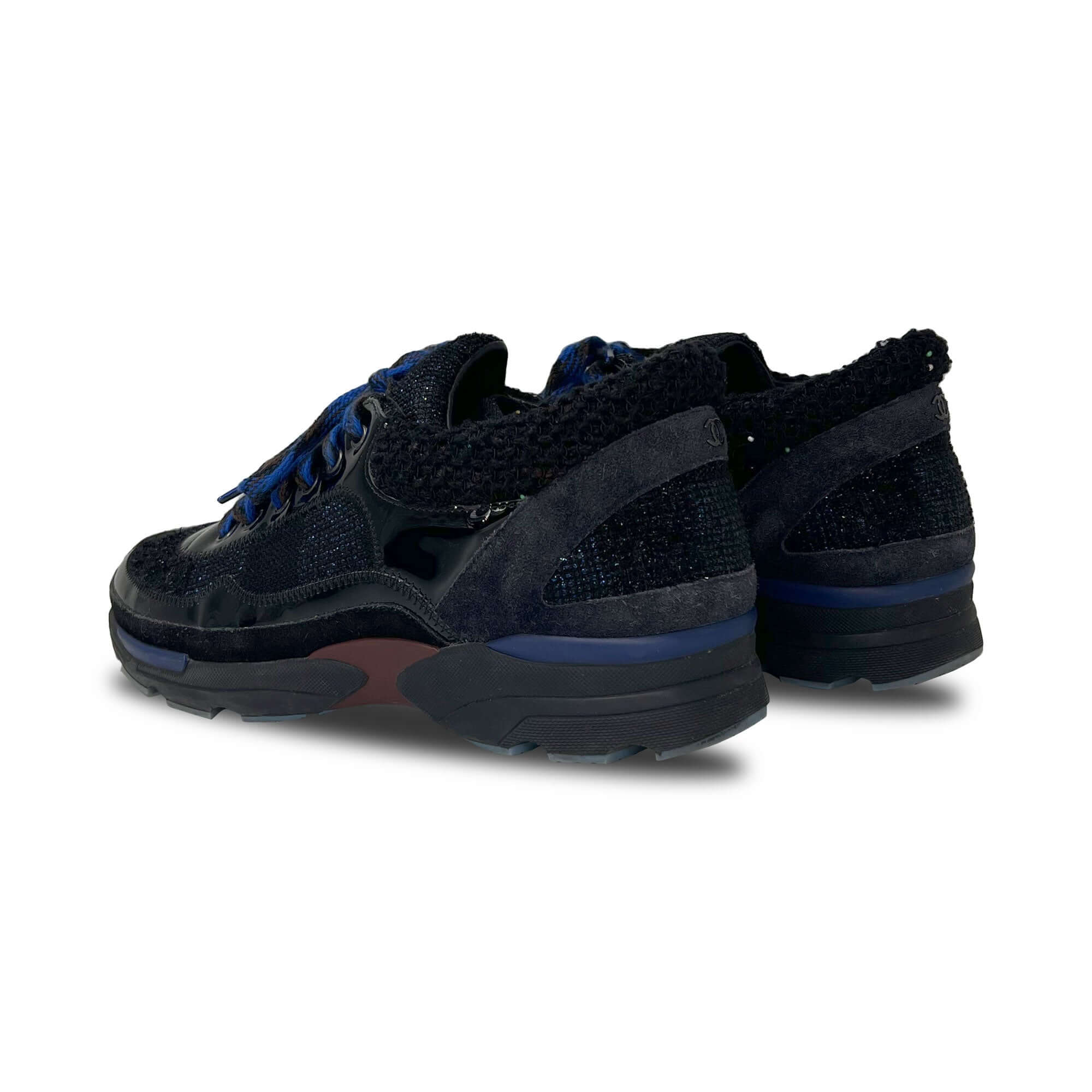 Chanel patent leather and tweed sneakers