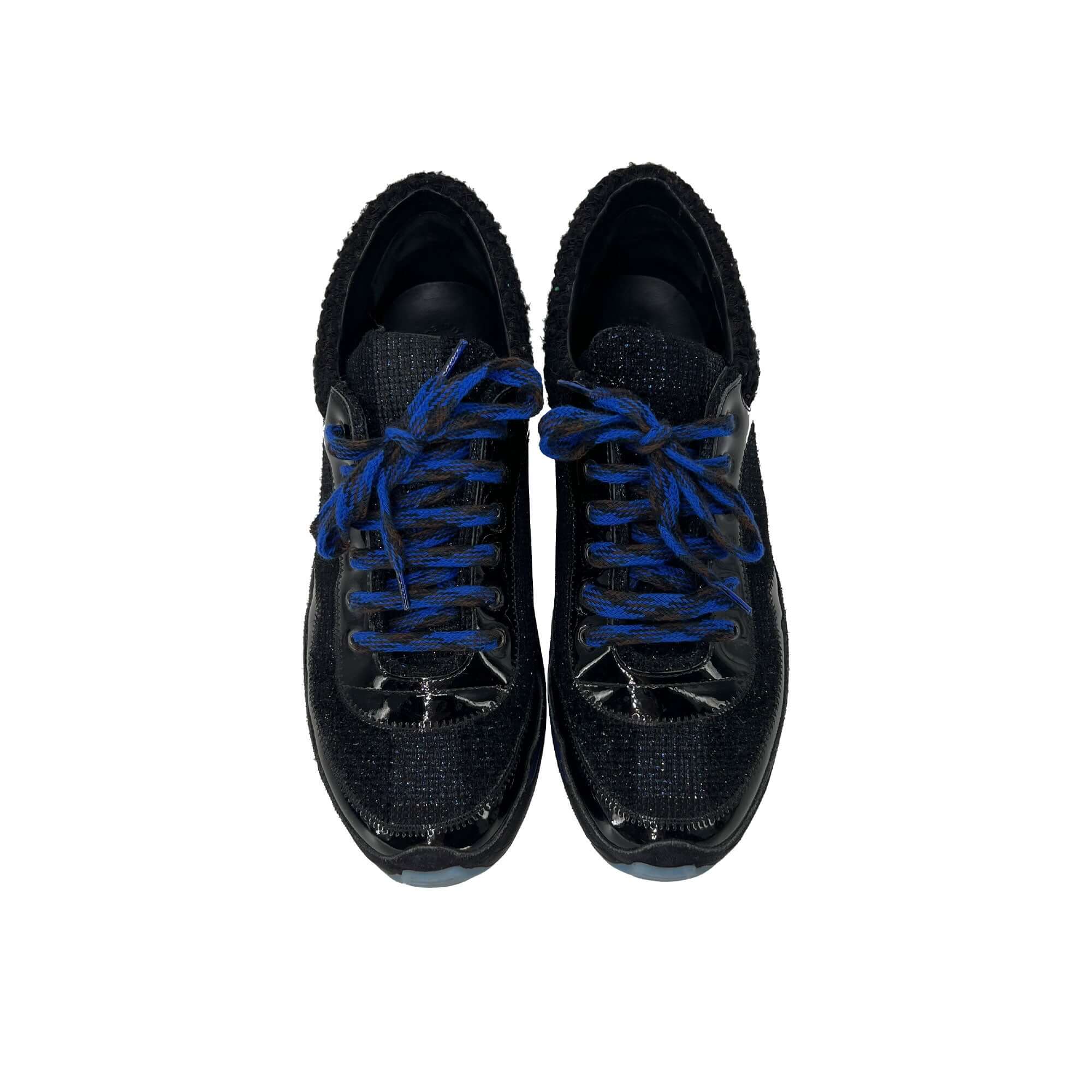 Chanel patent leather and tweed sneakers