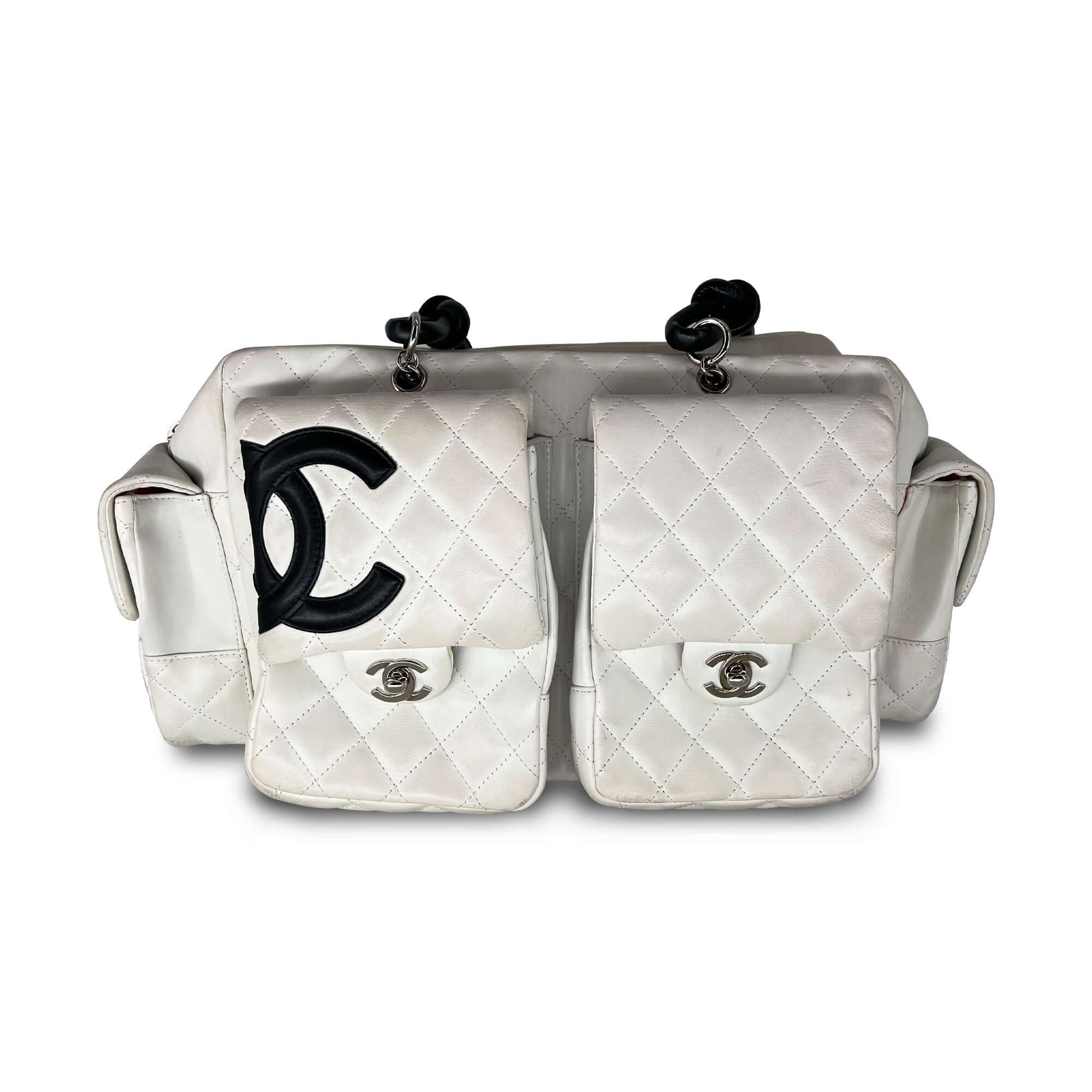 Chanel quilted calfskin leather reporter cambon white bag