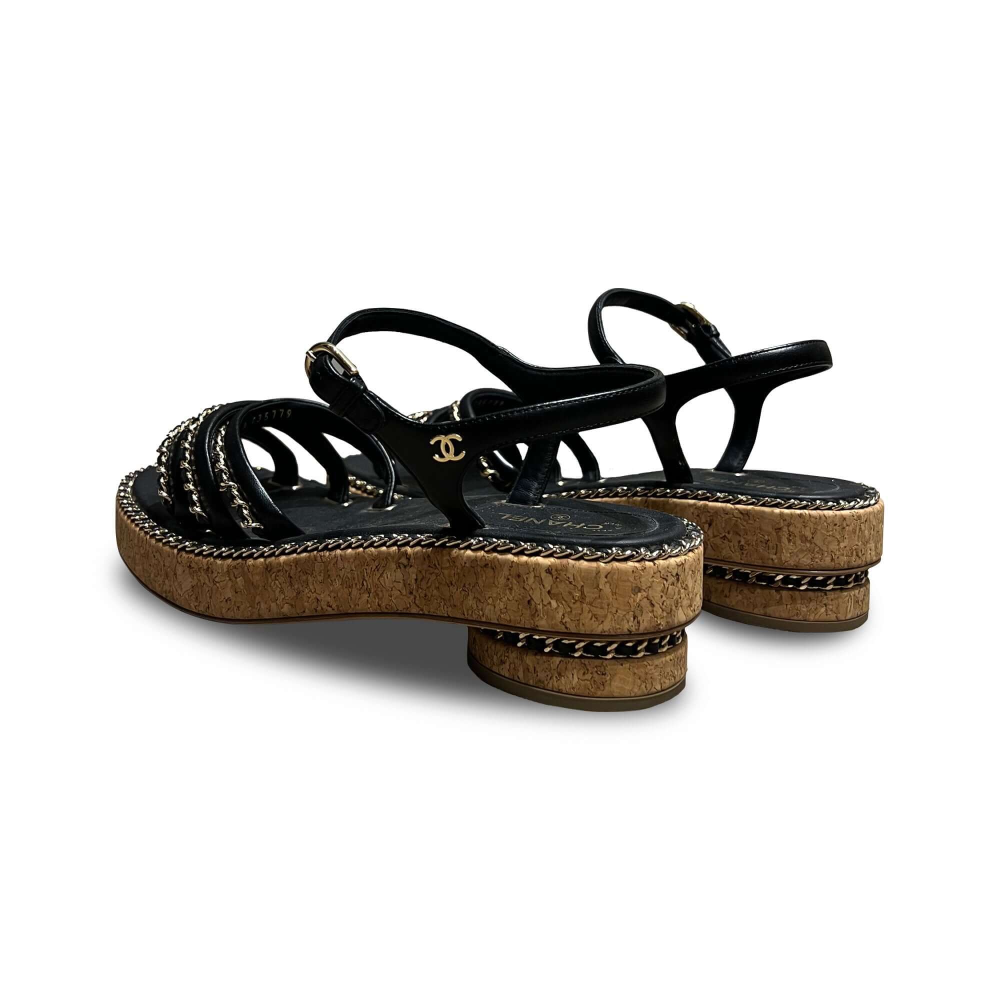 Chanel black chain leather sandals