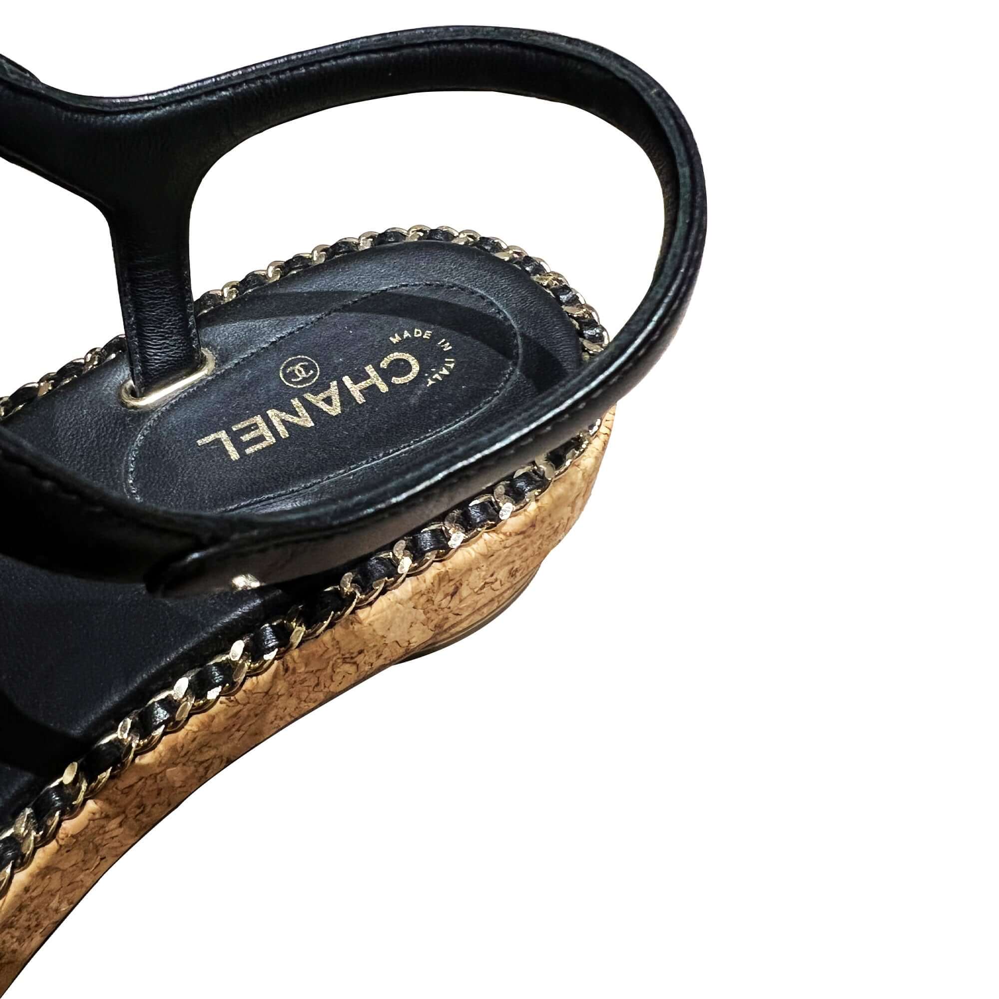 Chanel black chain leather sandals