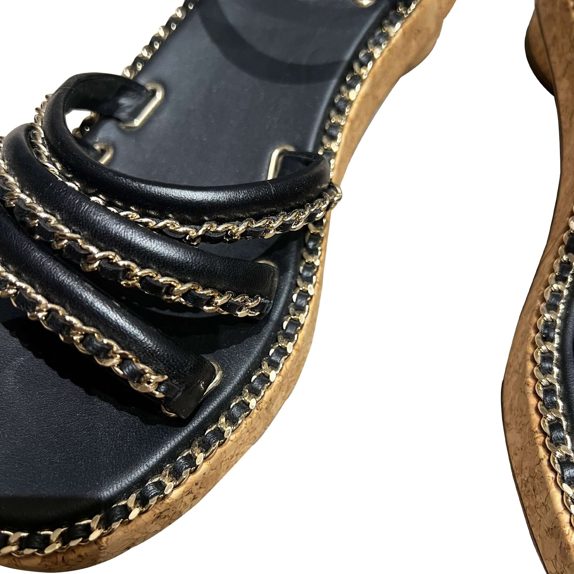 Chanel black chain leather sandals