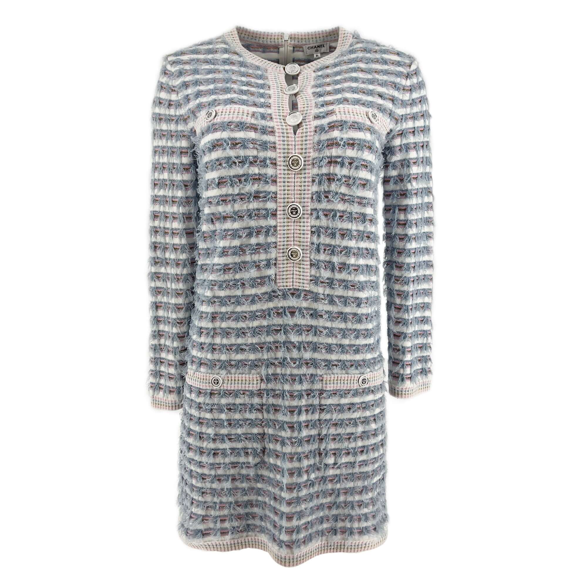 Chanel La Pausa Striped Fringed Knit Mini Dress