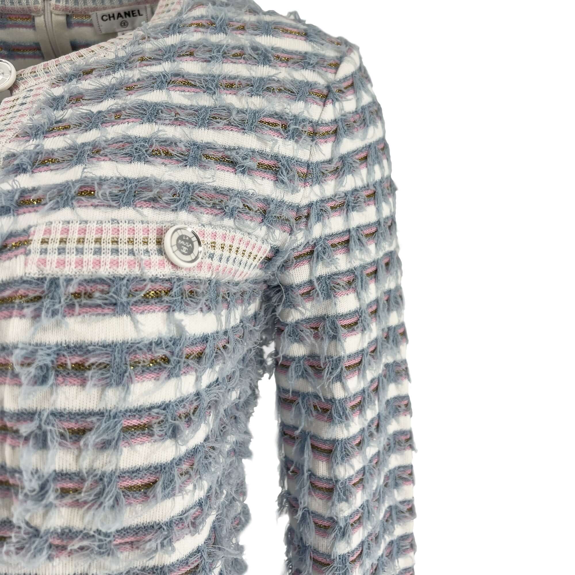 Chanel La Pausa Striped Fringed Knit Mini Dress