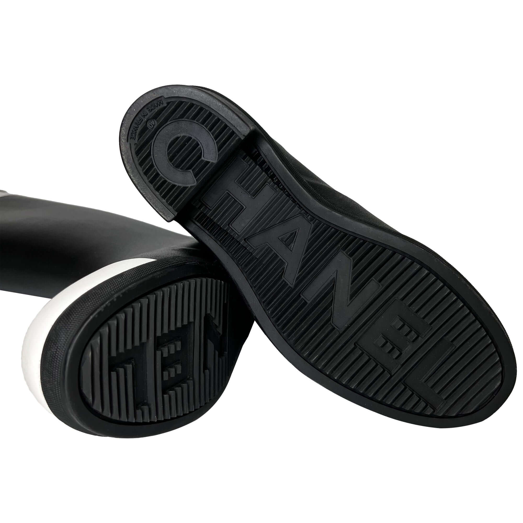 Chanel logo cap black white rainboots