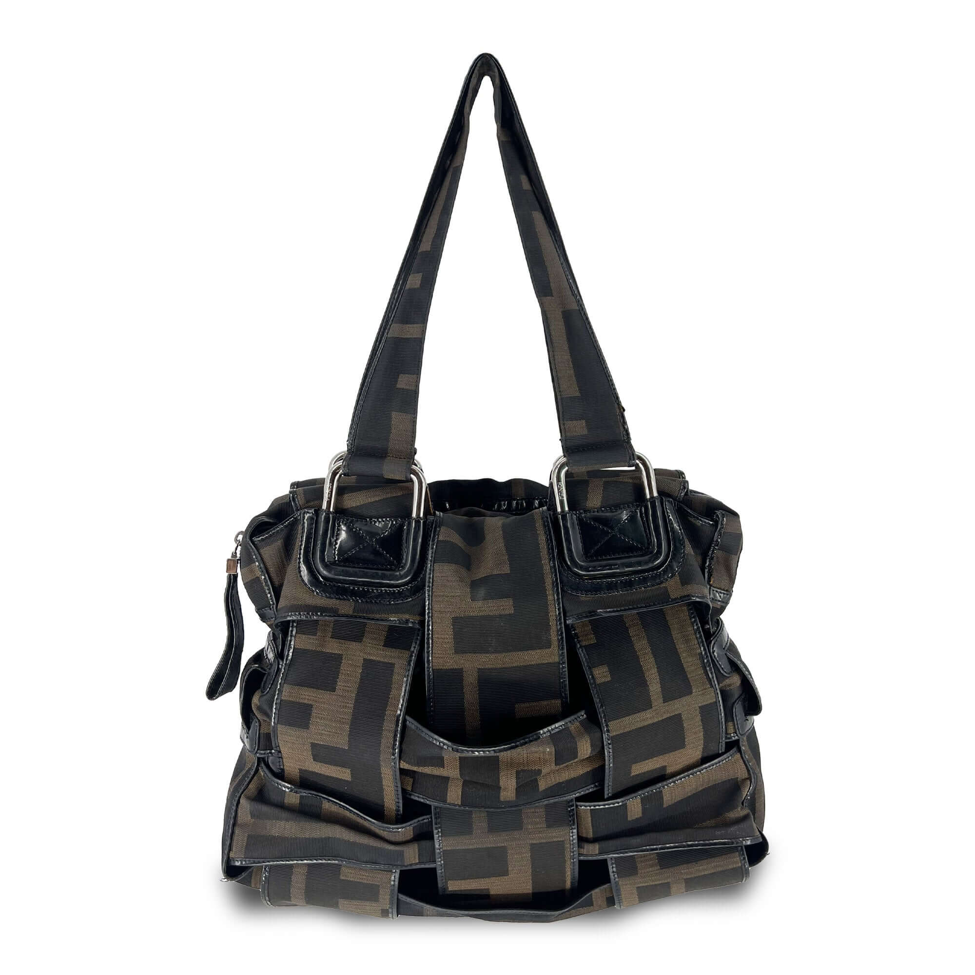 Fendi Zucca Woven Crossword Black-Brown Canvas Bag