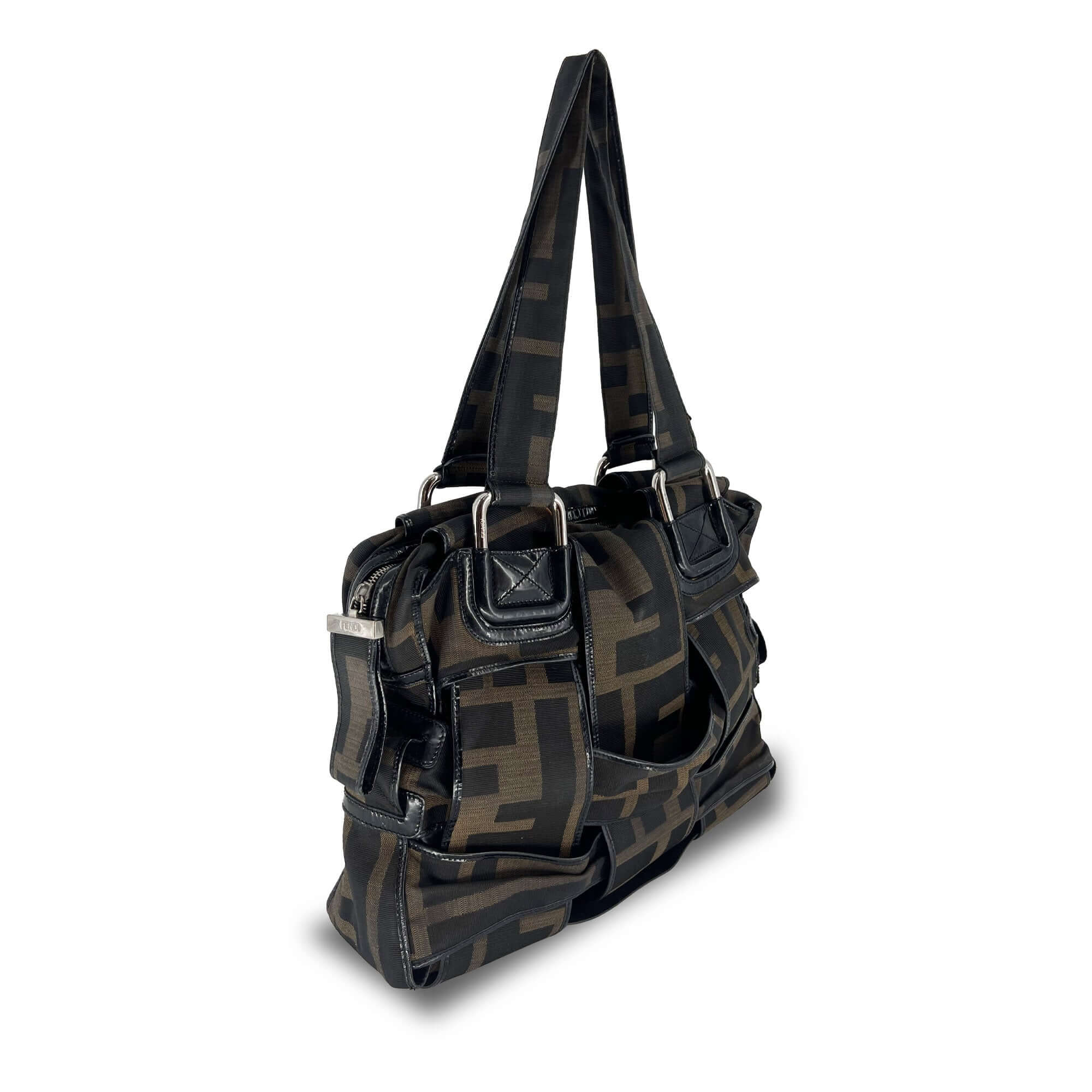 Fendi Zucca Woven Crossword Black-Brown Canvas Bag