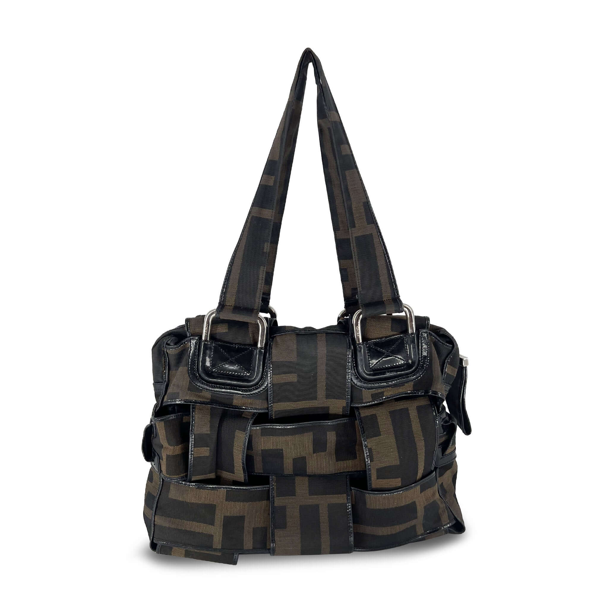 Fendi Zucca Woven Crossword Black-Brown Canvas Bag