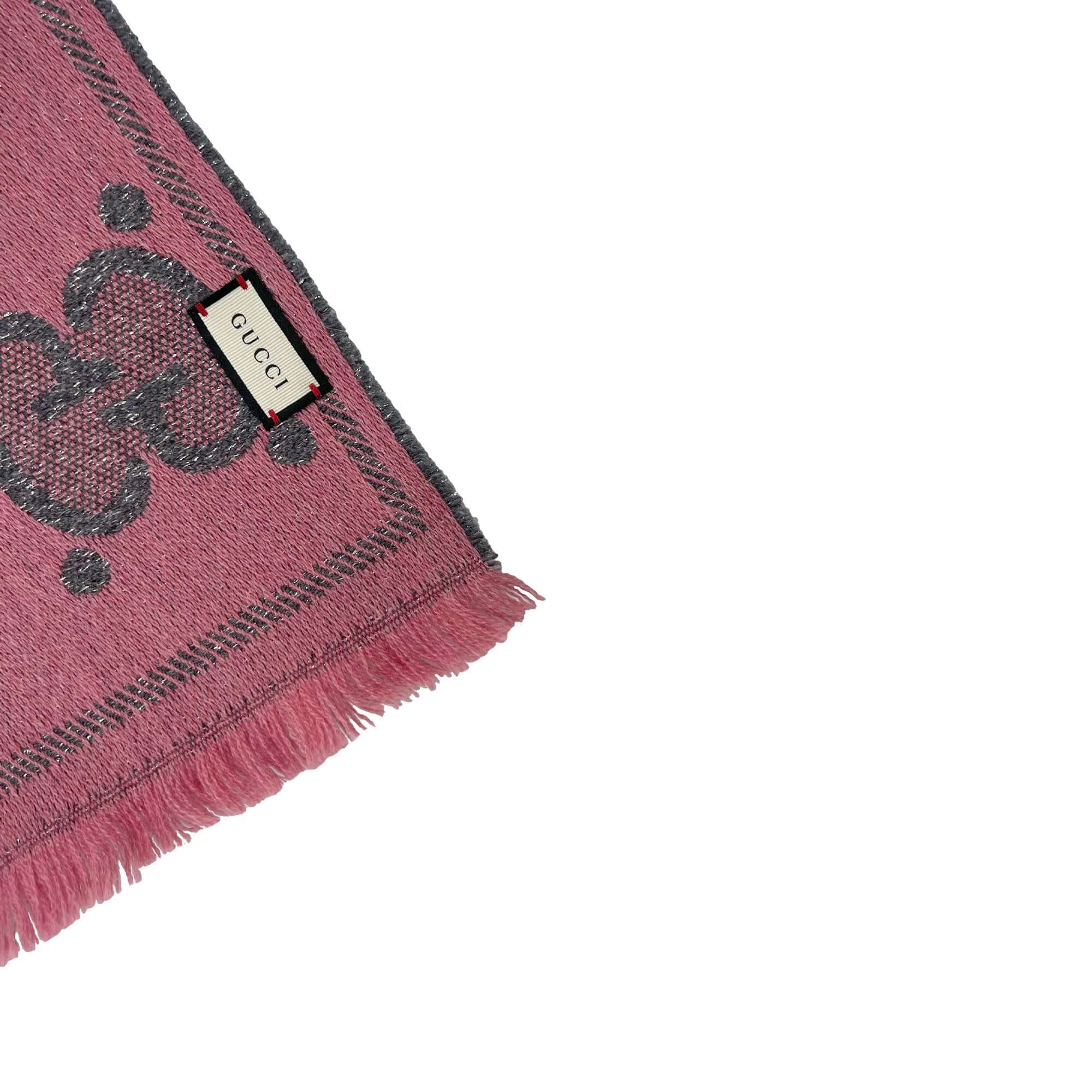 Gucci grey and pink GG logo scarf