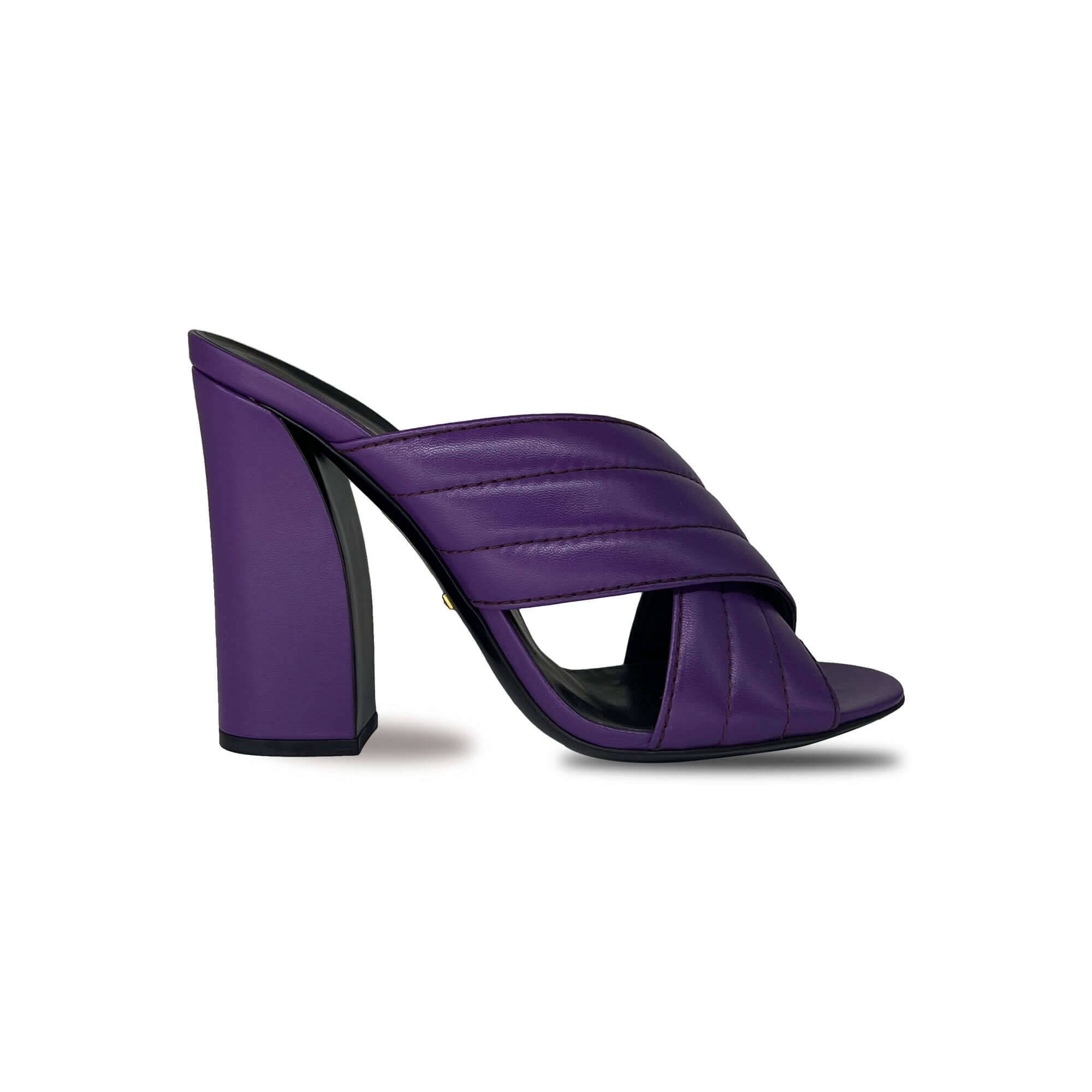 Gucci purple leather block crisscorss mule sandals
