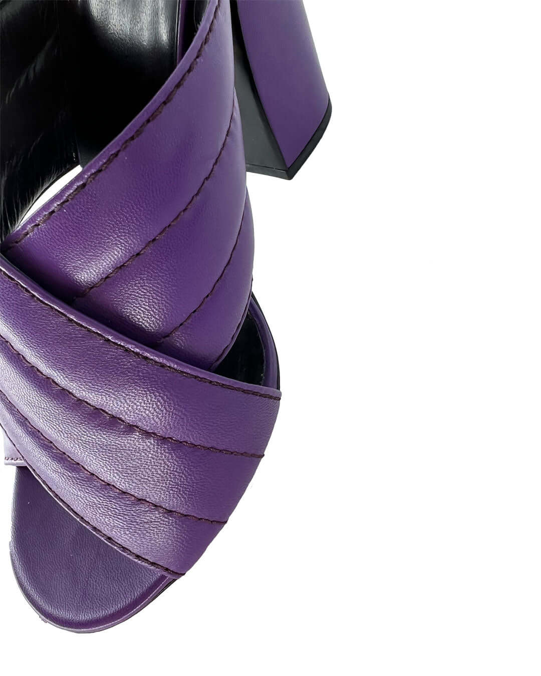 Gucci purple leather block crisscorss mule sandals
