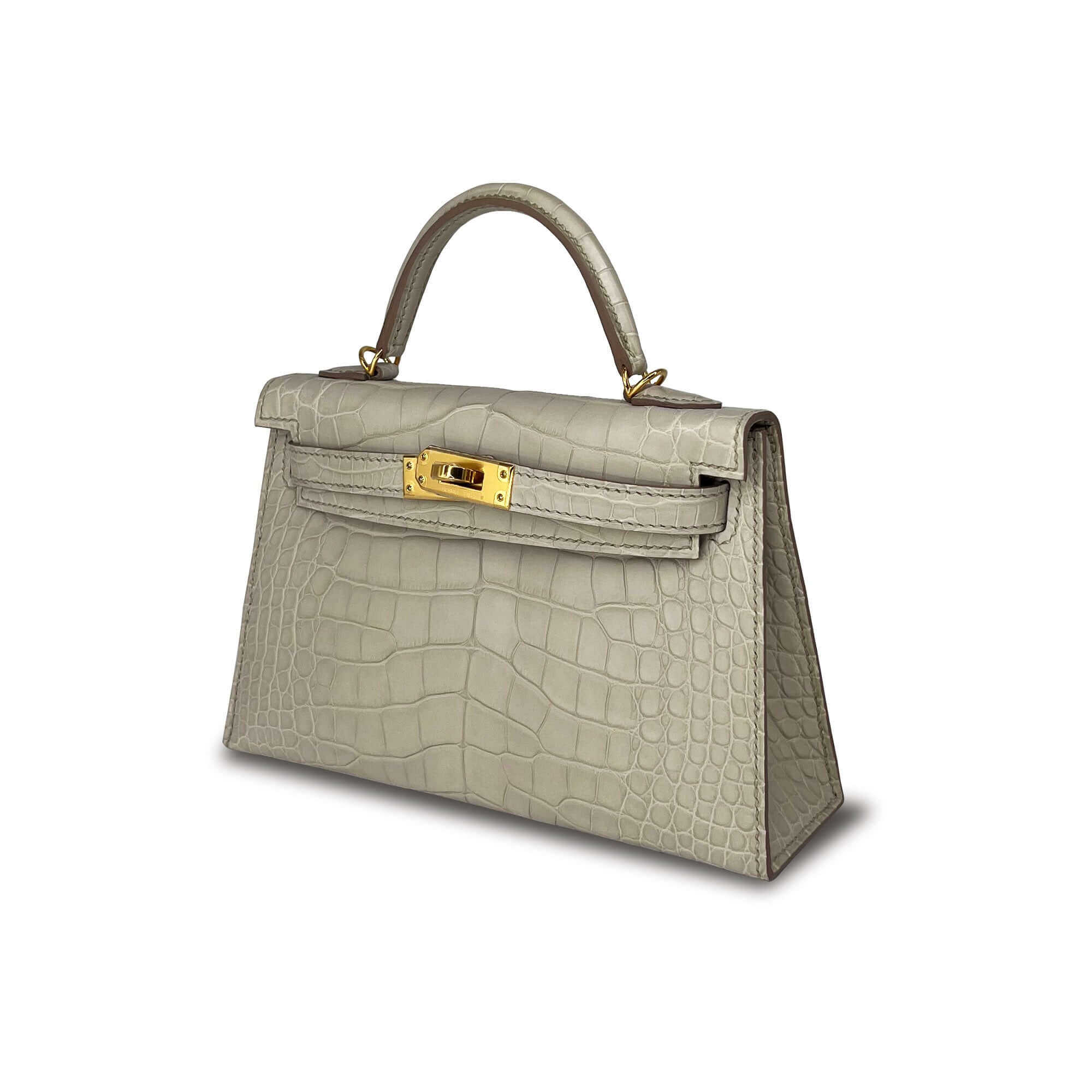 Hermes Kelly Designer Bag Beton Matte front angle