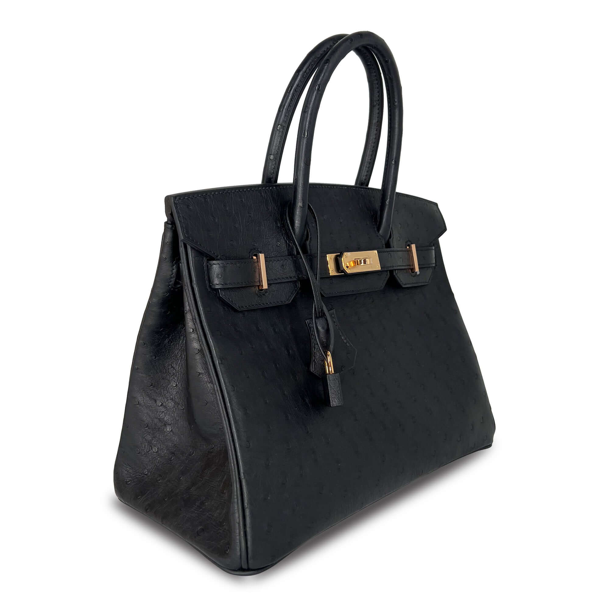 Hermes Ostrich Noir B30 RGHW bag angle
