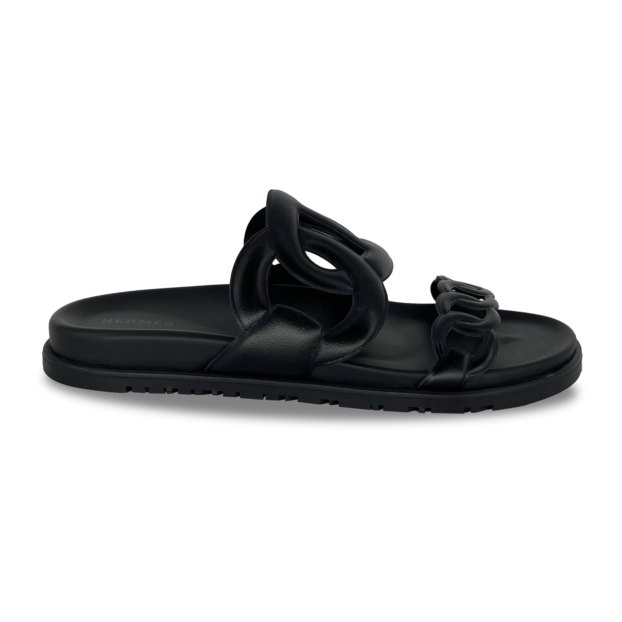Hermes Extra Black Designer Leather Sandals side