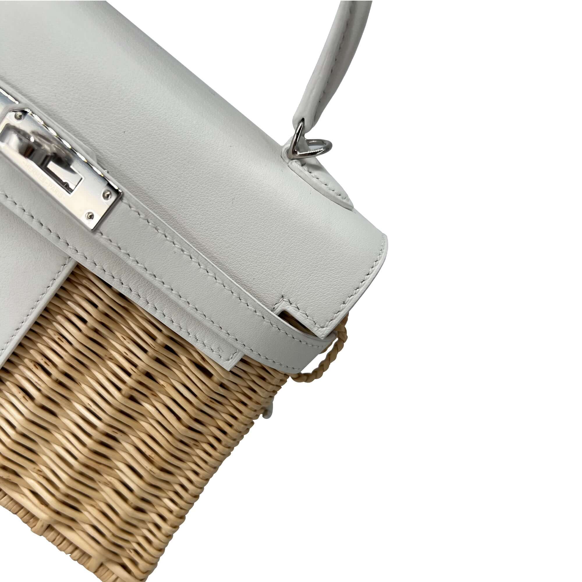Hermes Kelly Designer Bag in white detail top