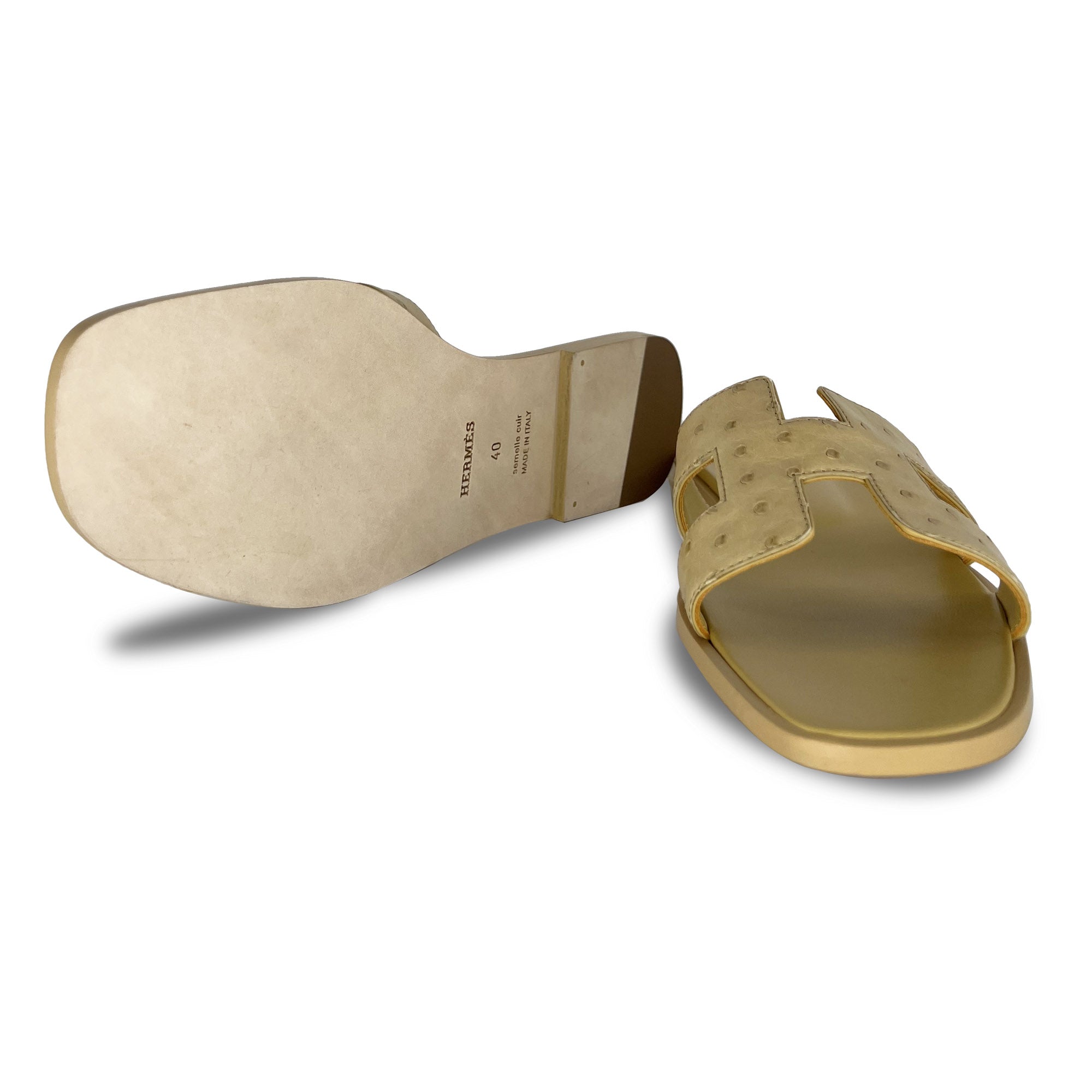 Hermes Nude Ostrich Oran designer sandals with sole