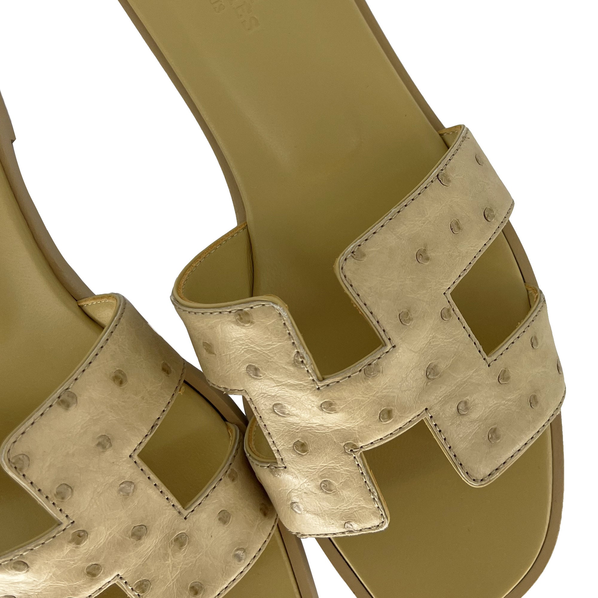Hermes Nude Ostrich Oran designer sandals detail