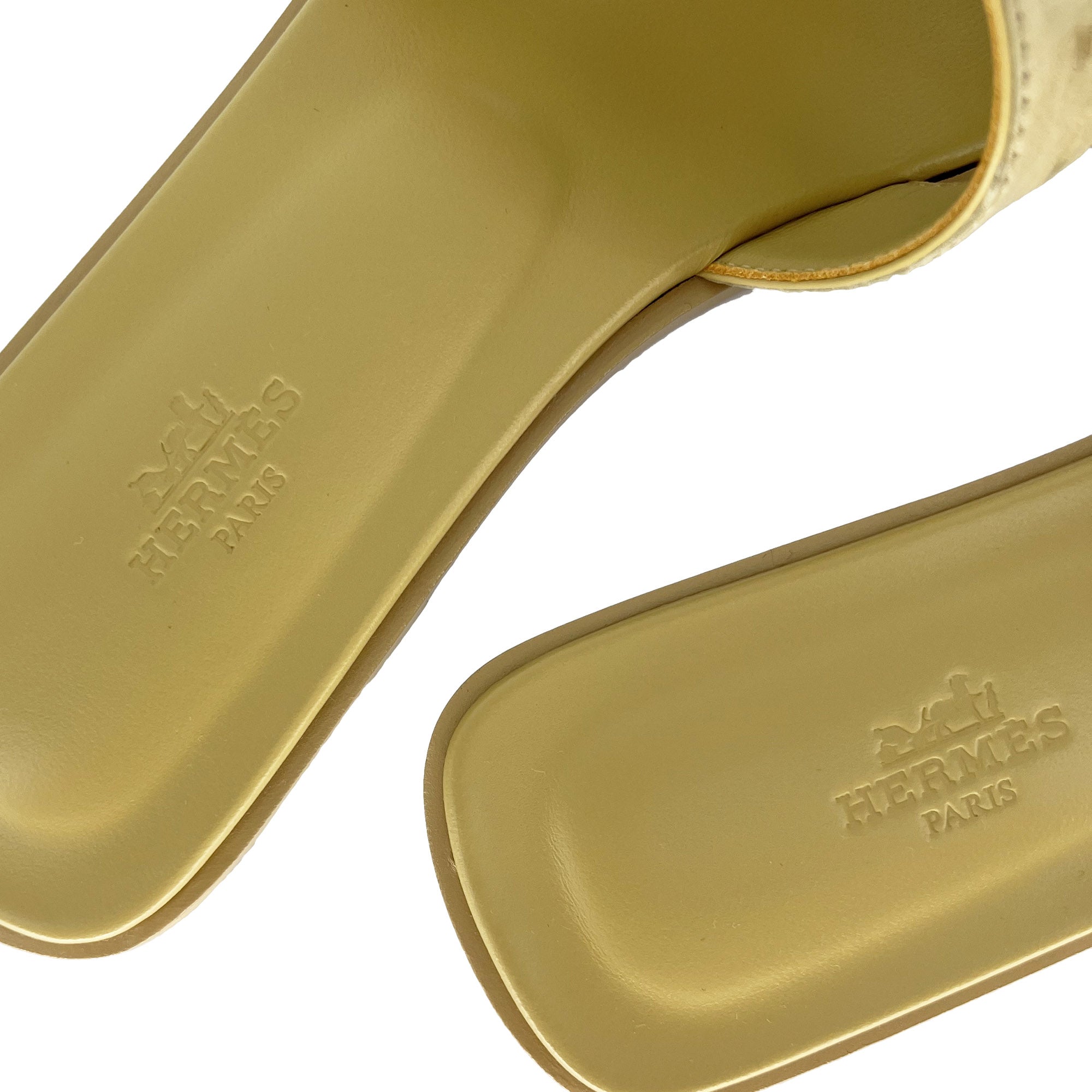 Hermes Nude Ostrich Oran designer sandals back logo