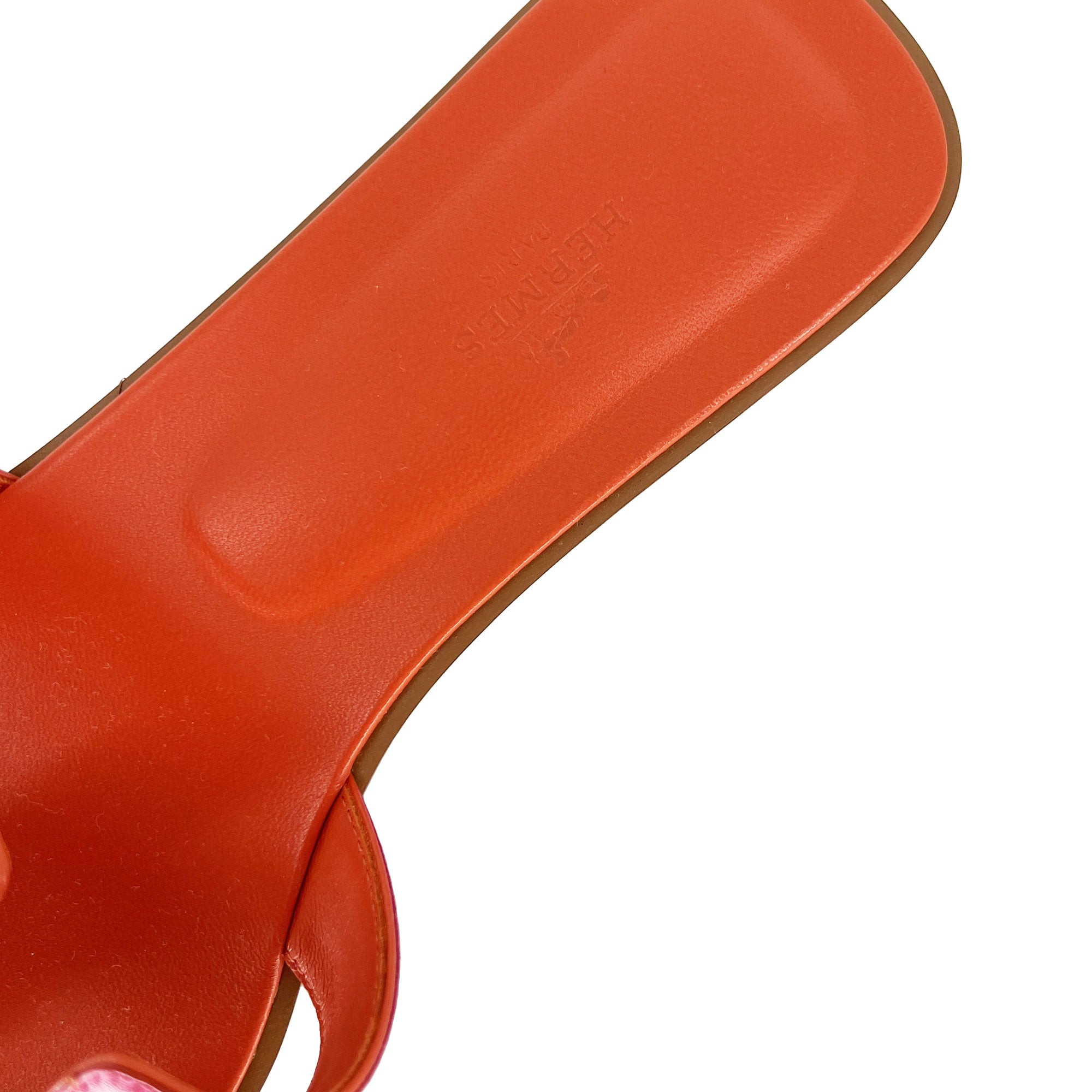 Hermes Oran Designer Slippers in Rose/Orange logo