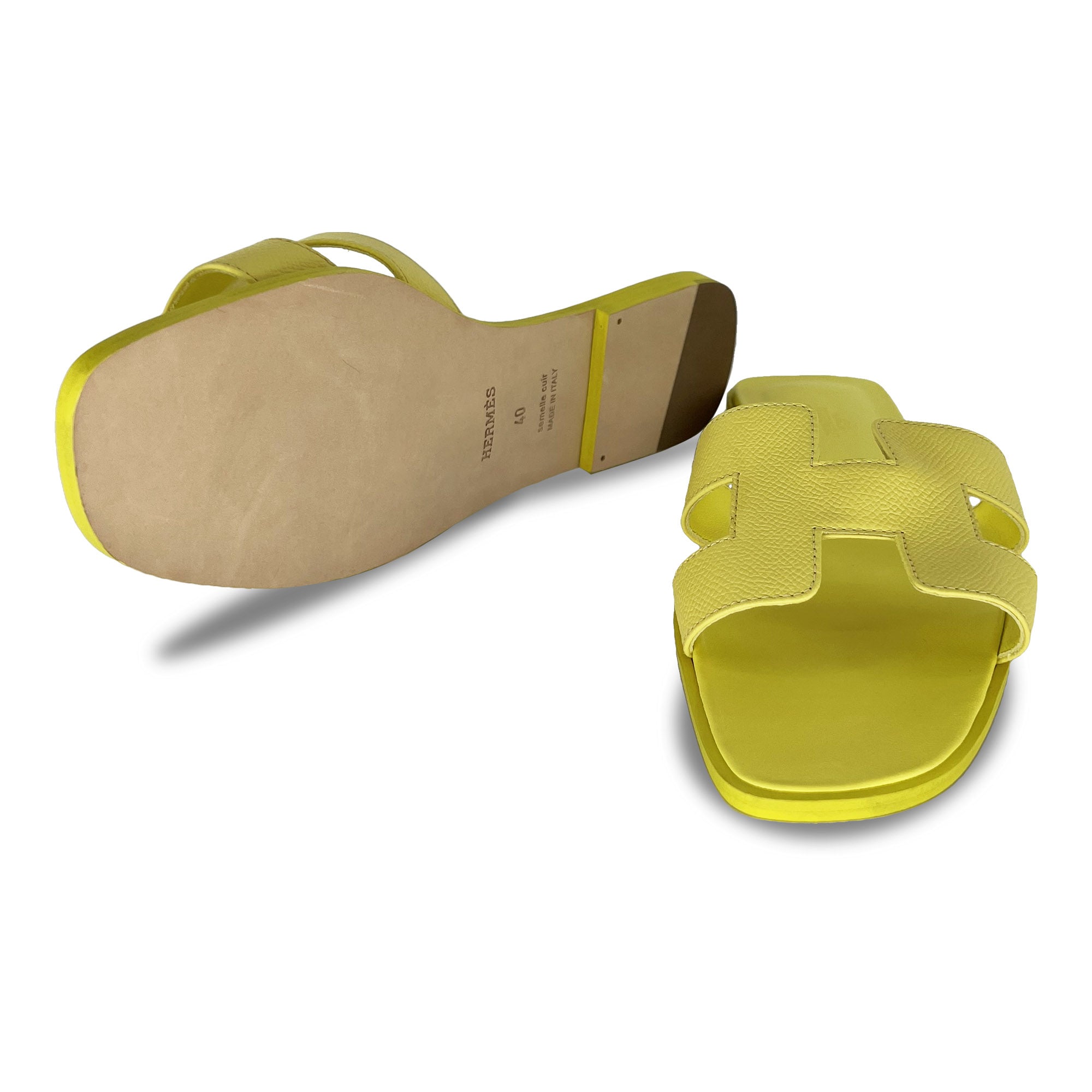 Hermes Oran Designer Epsom leather slippers with sole