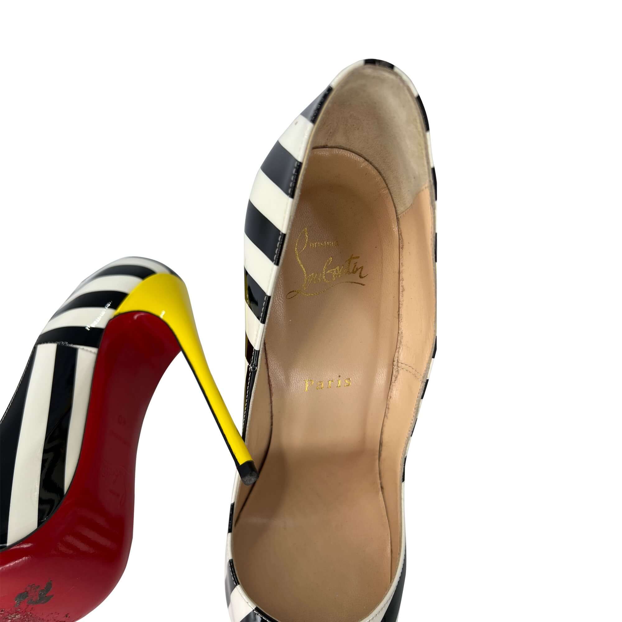 Christian Louboutin So Kate stripped patent leather pumps