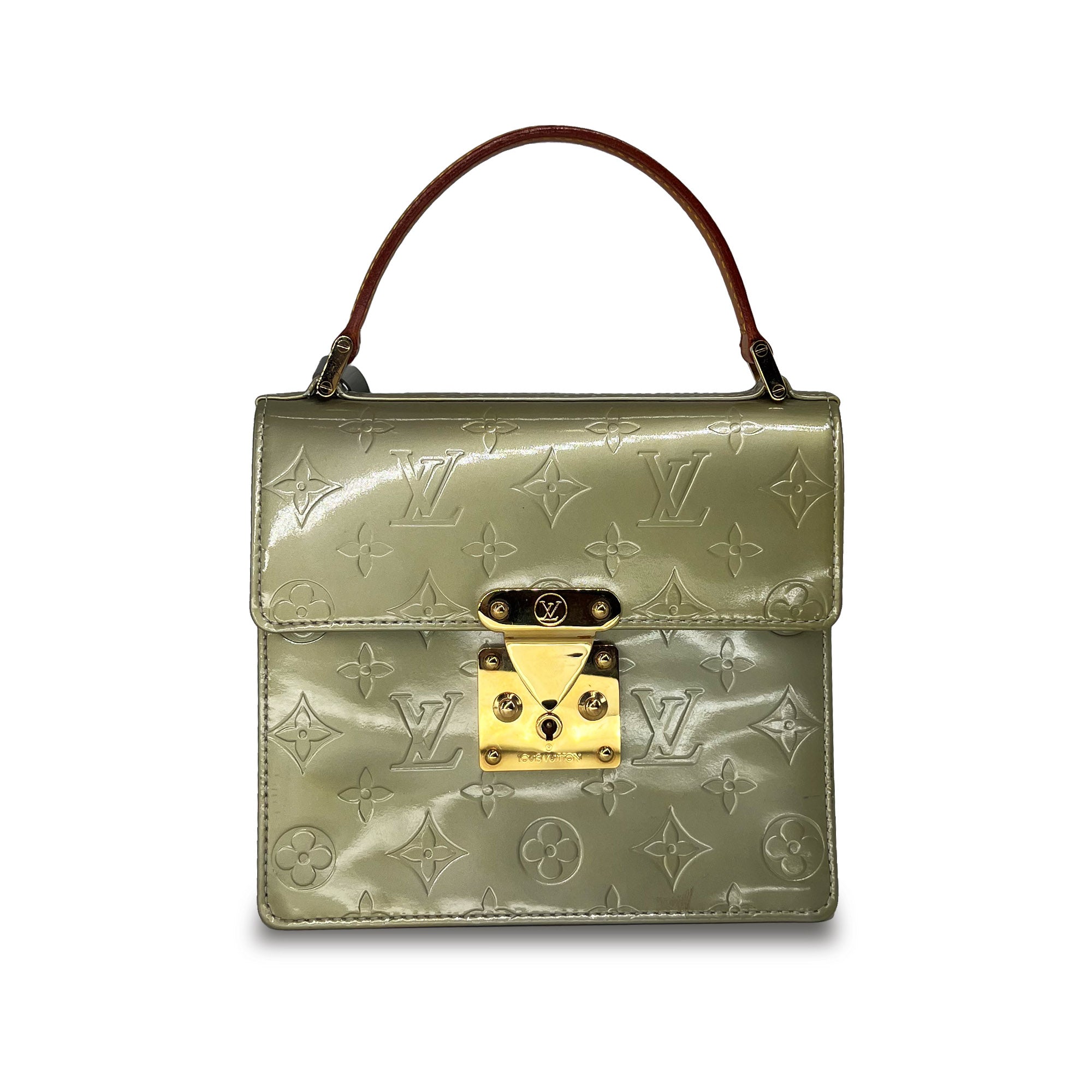 Louis Vuitton light green Vernis leather spring street satchel bag
