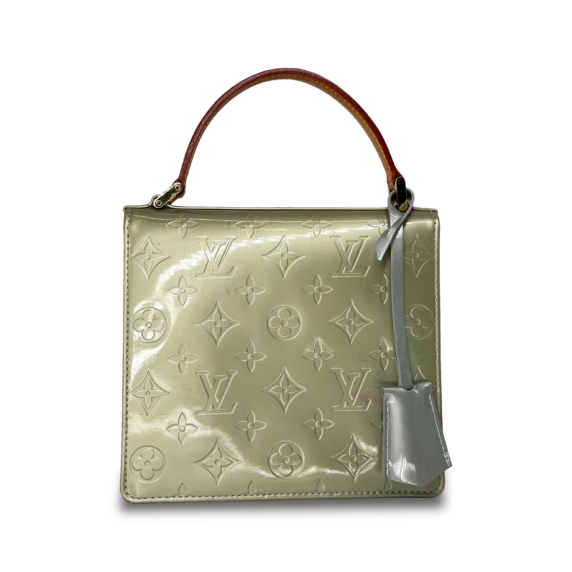 Louis Vuitton light green Vernis leather spring street satchel bag