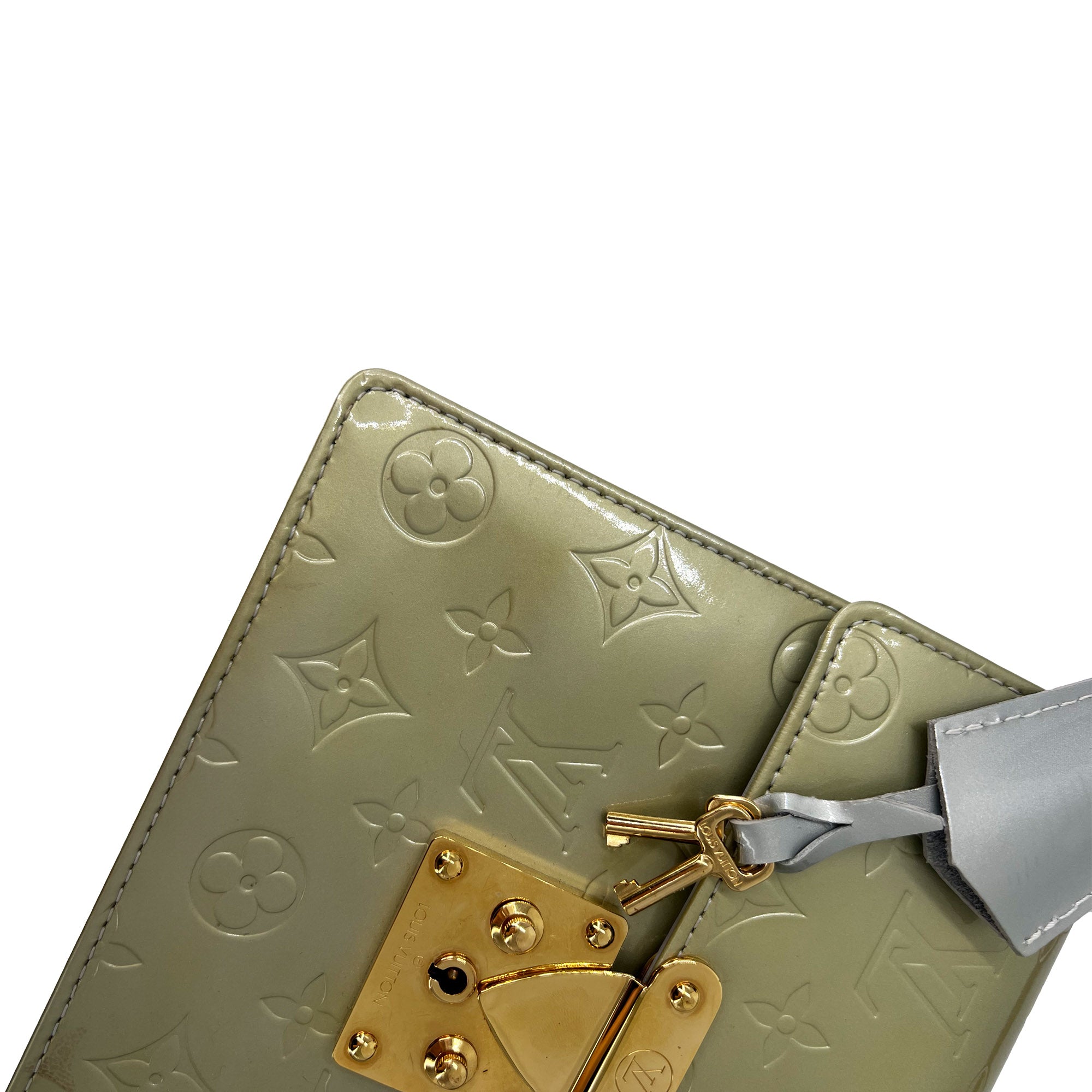 Louis Vuitton light green Vernis leather spring street satchel bag