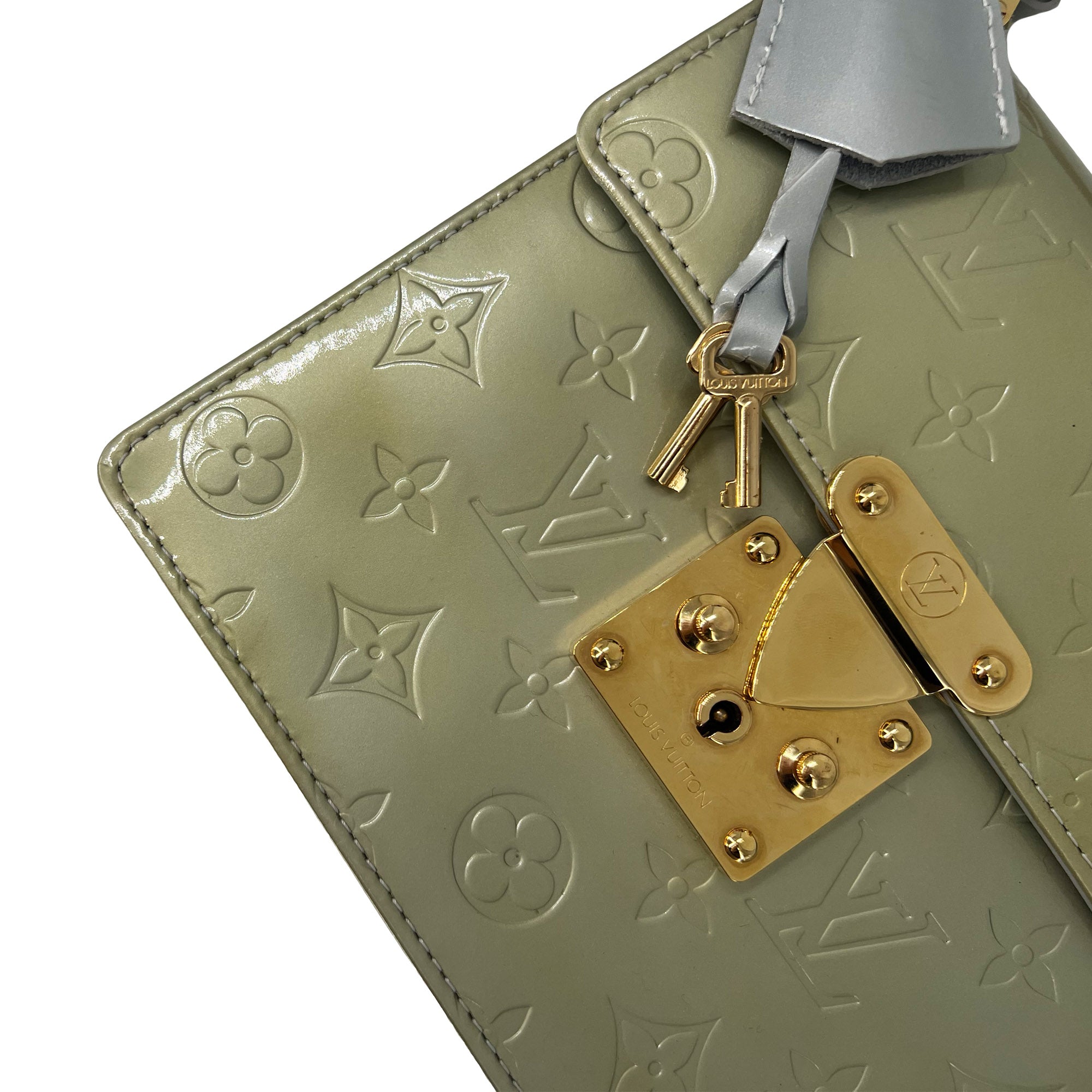 Louis Vuitton light green Vernis leather spring street satchel bag
