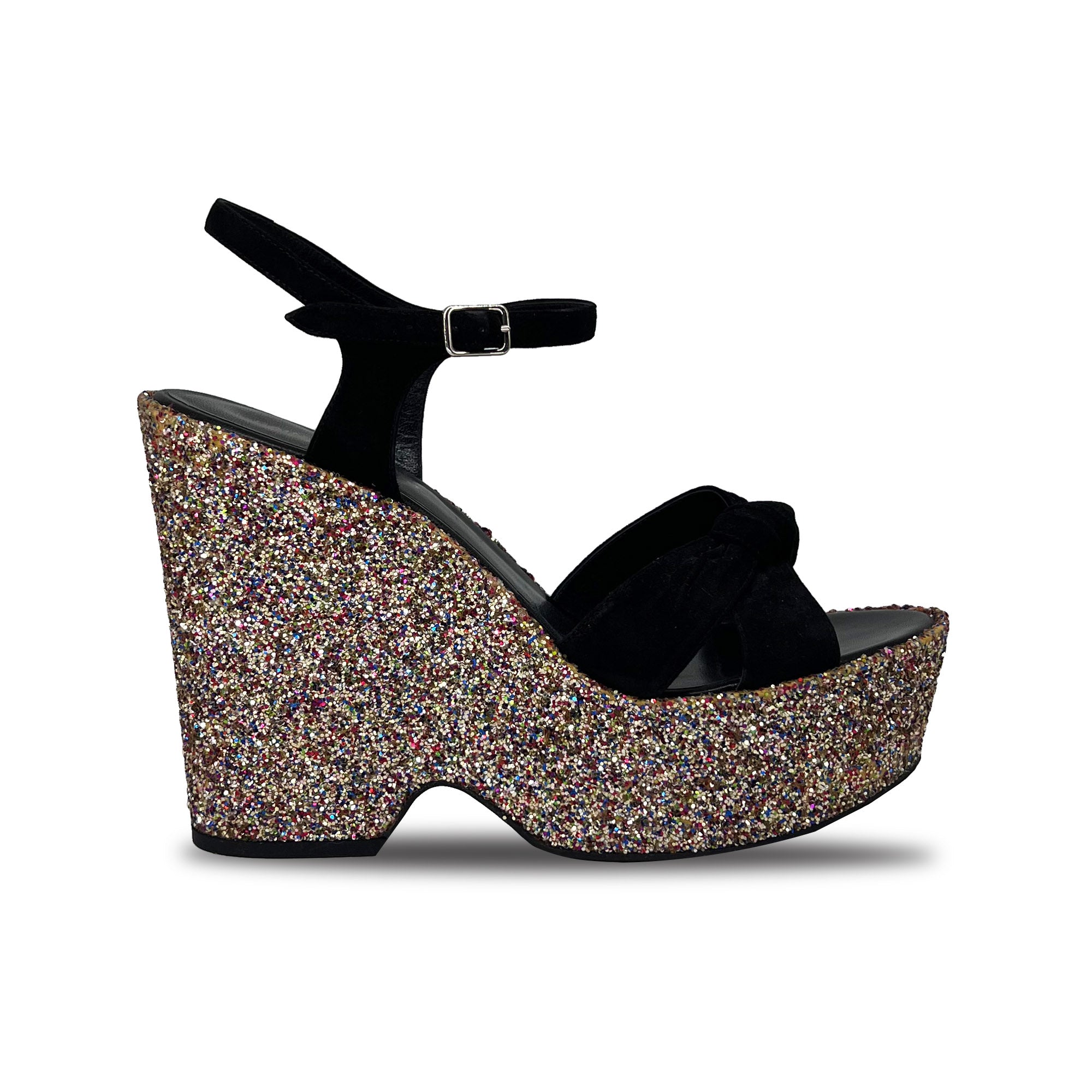 Yves Saint Laurent black suede leather platform wedge sandals