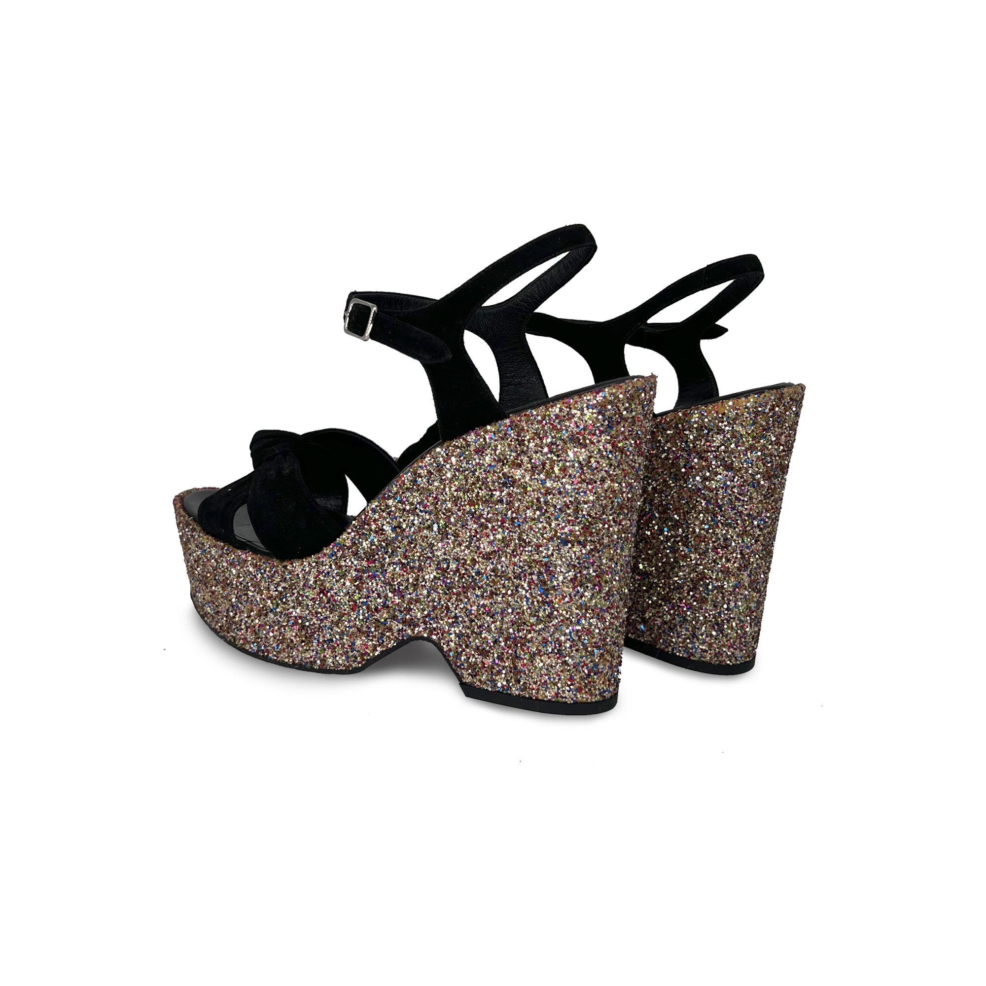Yves Saint Laurent black suede leather platform wedge sandals