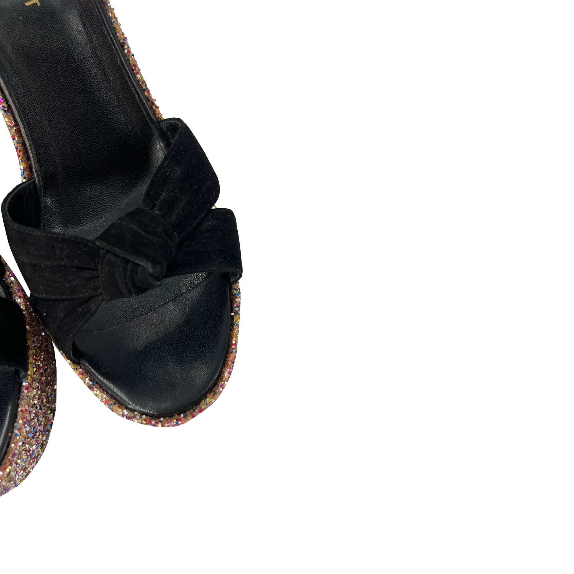 Yves Saint Laurent black suede leather platform wedge sandals