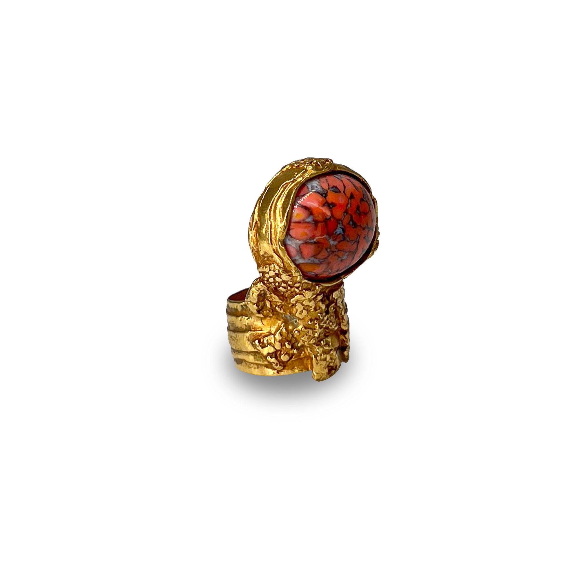 Yves Saint Laurent gold coral cabochon stone arty cocktail ring