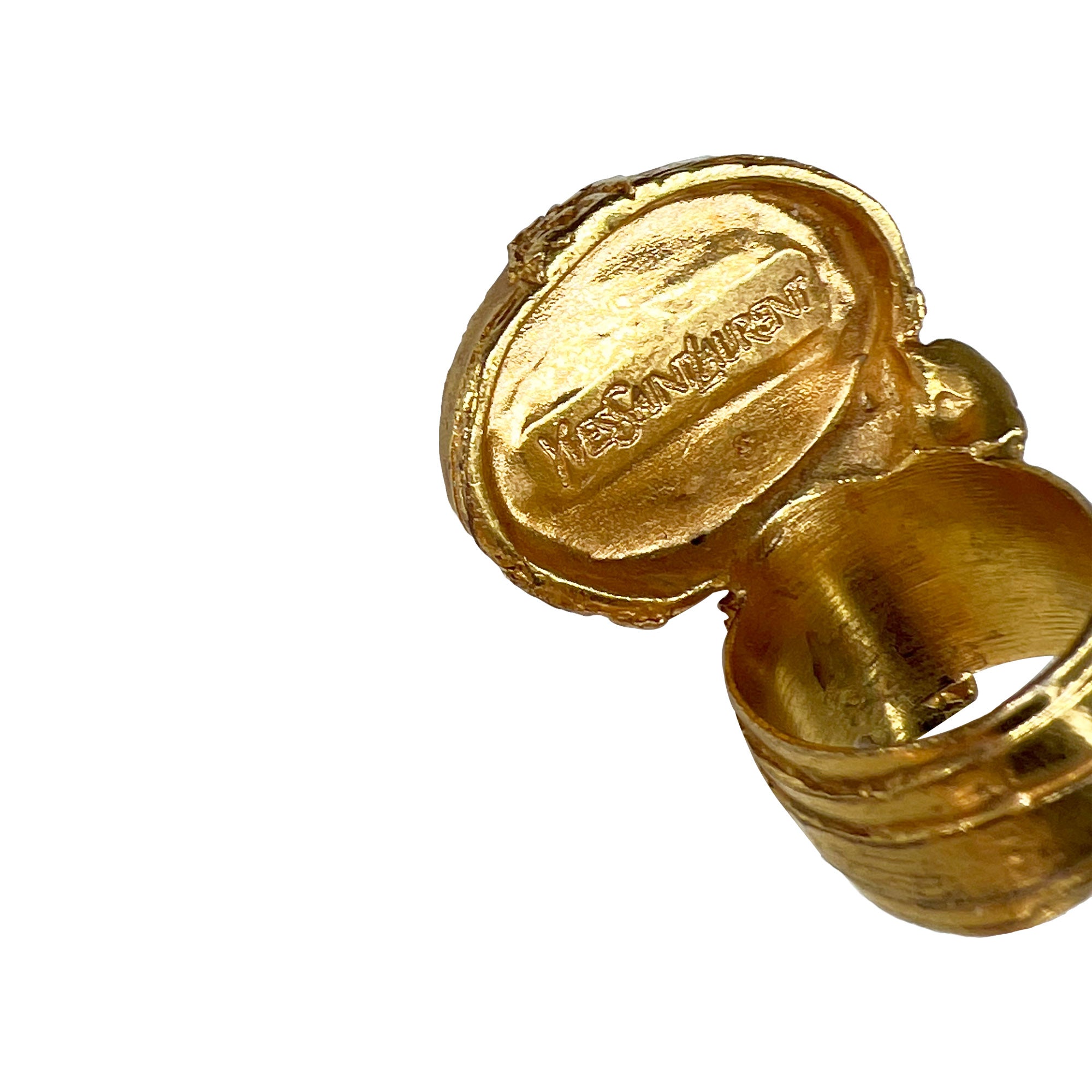 Yves Saint Laurent gold coral cabochon stone arty cocktail ring