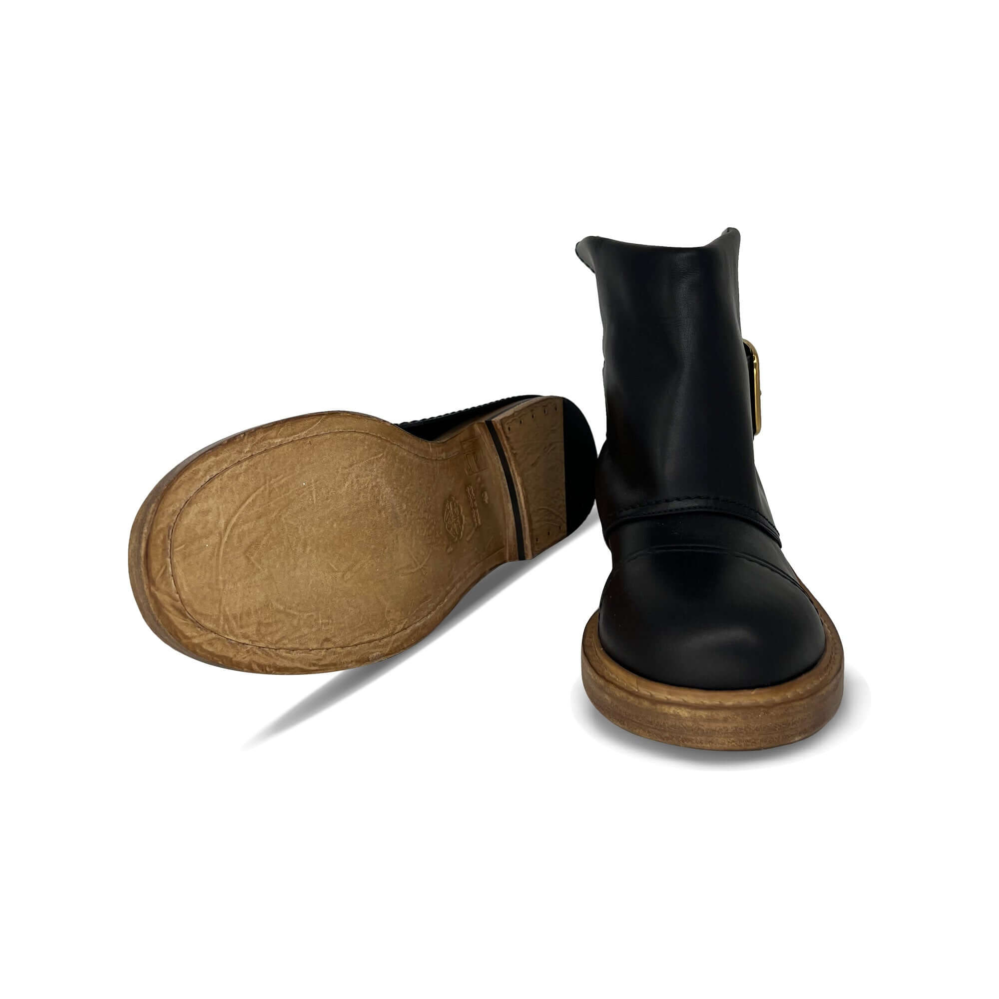 Alexander McQueen gold buckled leather ankle boots