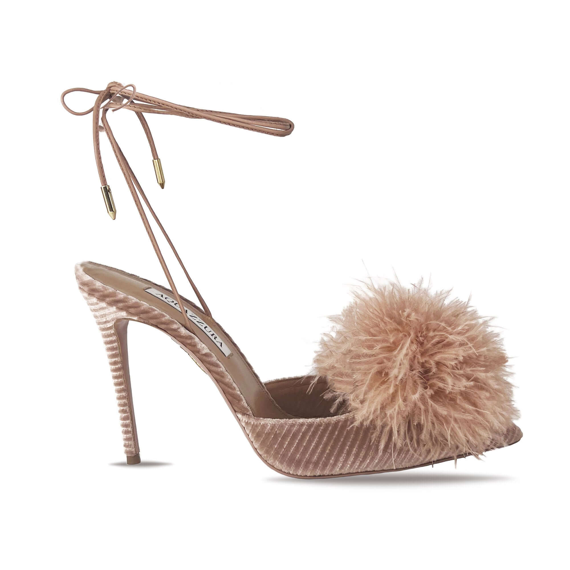 Aquazzura boudoir sling 105 pink feather-trim sandals