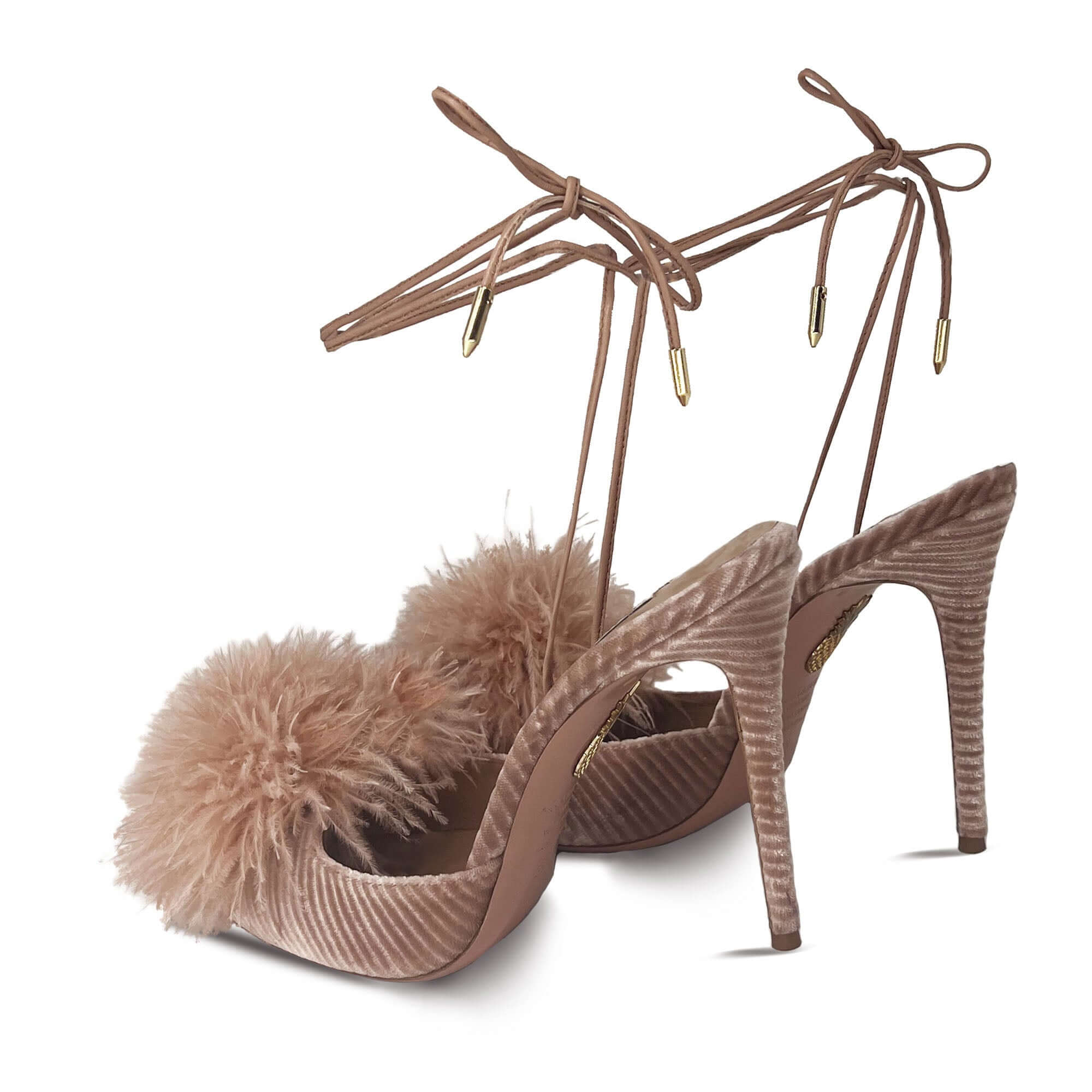 Aquazzura boudoir sling 105 pink feather-trim sandals