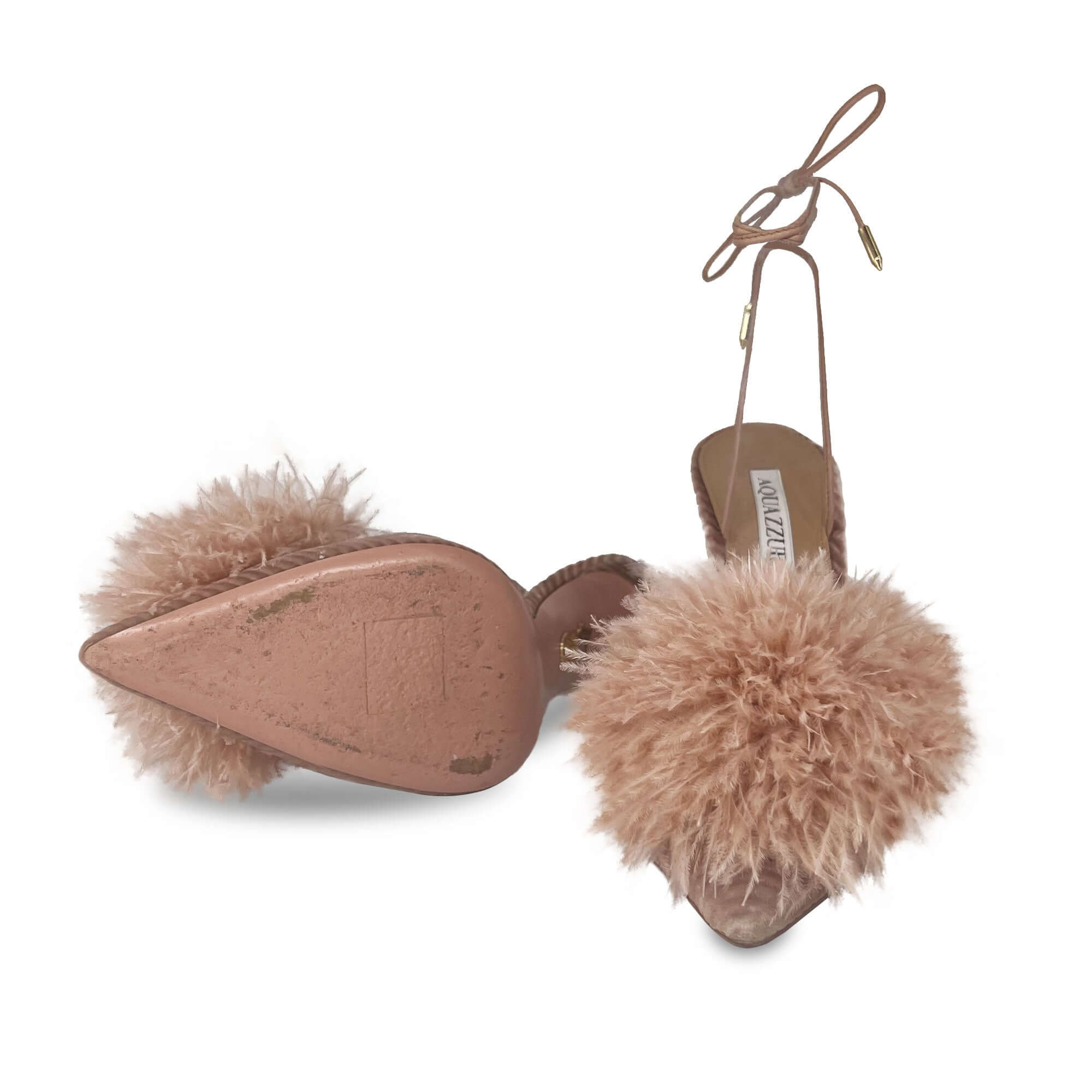 Aquazzura boudoir sling 105 pink feather-trim sandals