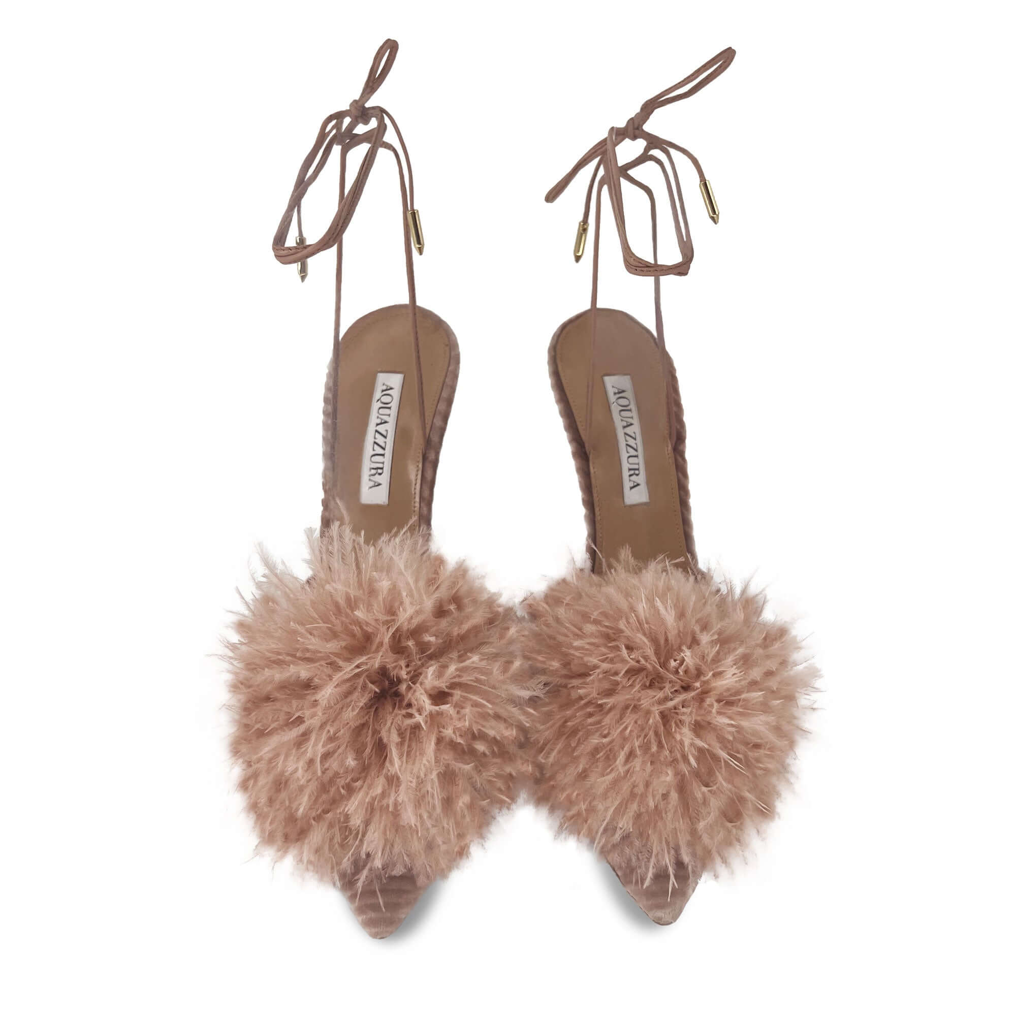 Aquazzura boudoir sling 105 pink feather-trim sandals