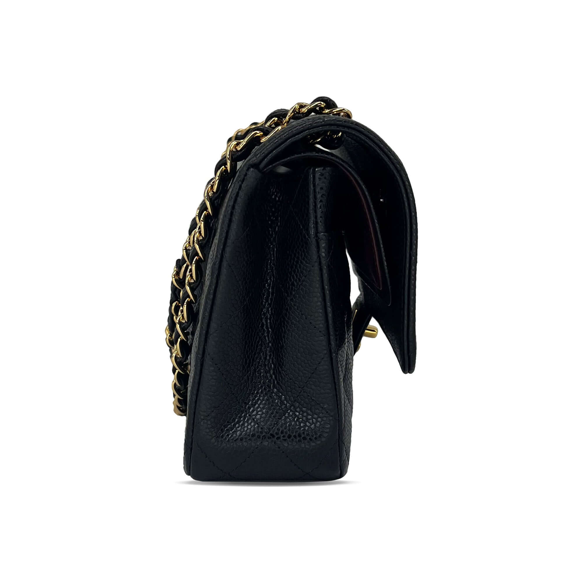 Chanel medium black caviar leather double flap closure bag
