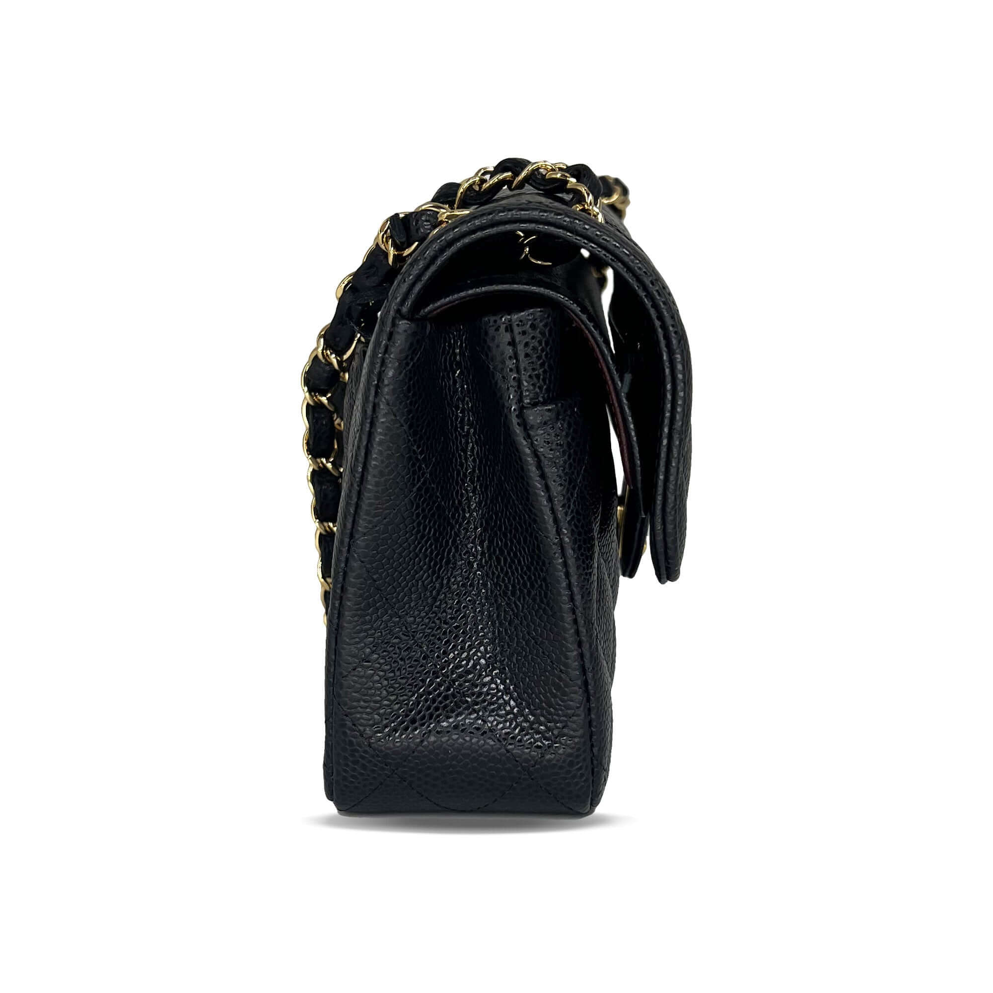 Chanel small black caviar leather double flap closure bag