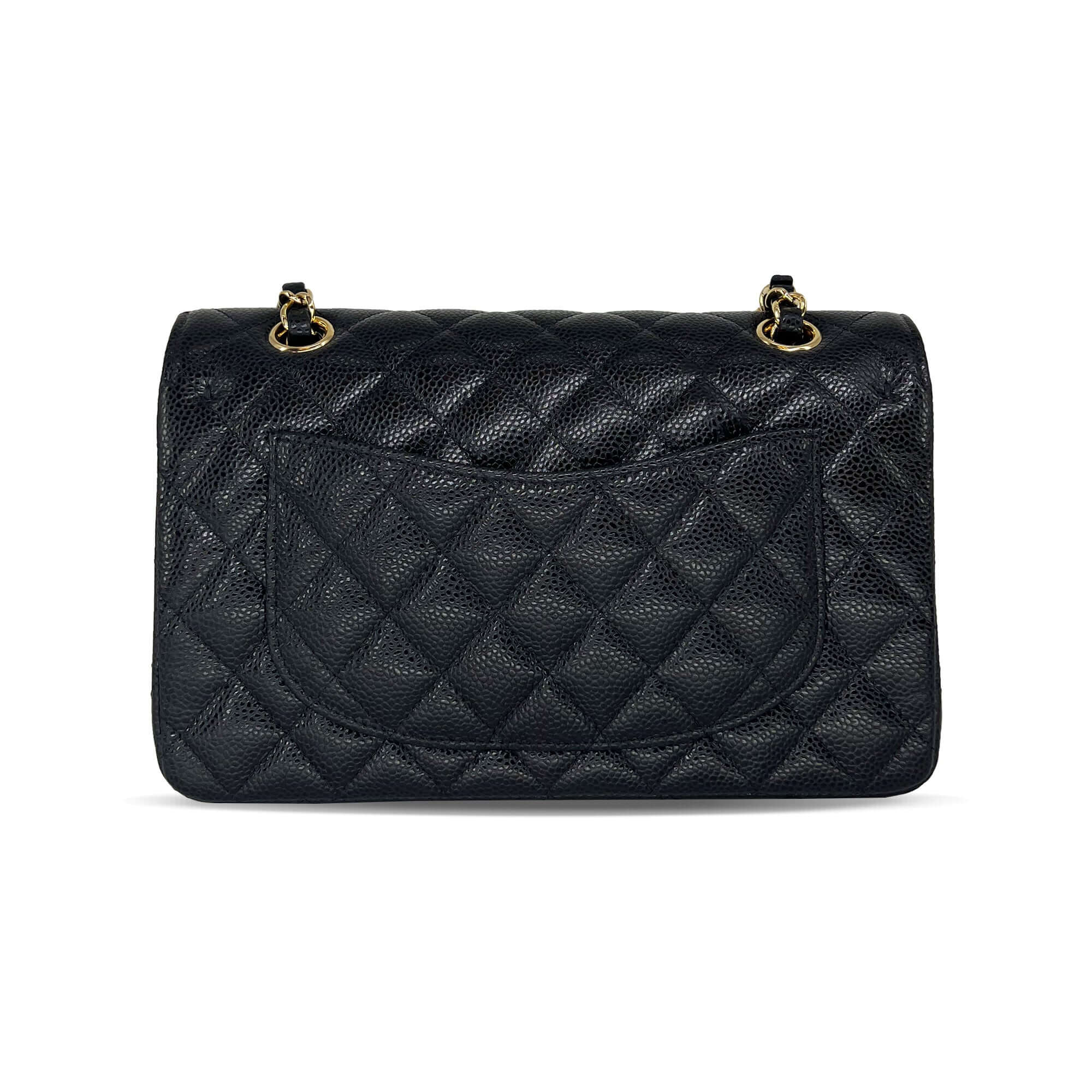 Chanel small black caviar leather double flap closure bag